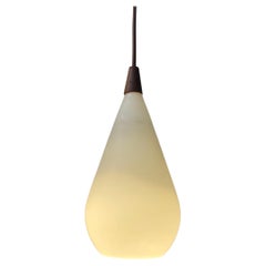 Retro Uno & Osten Kristiansson Ceiling Lamp in Opaline Glass & Teak, 1960s