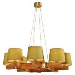 Uno & Östen Kristiansson Chandelier in Pine with Handmade Shades