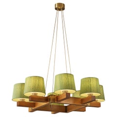 Uno & Östen Kristiansson Chandelier in Pine with Handmade Shades