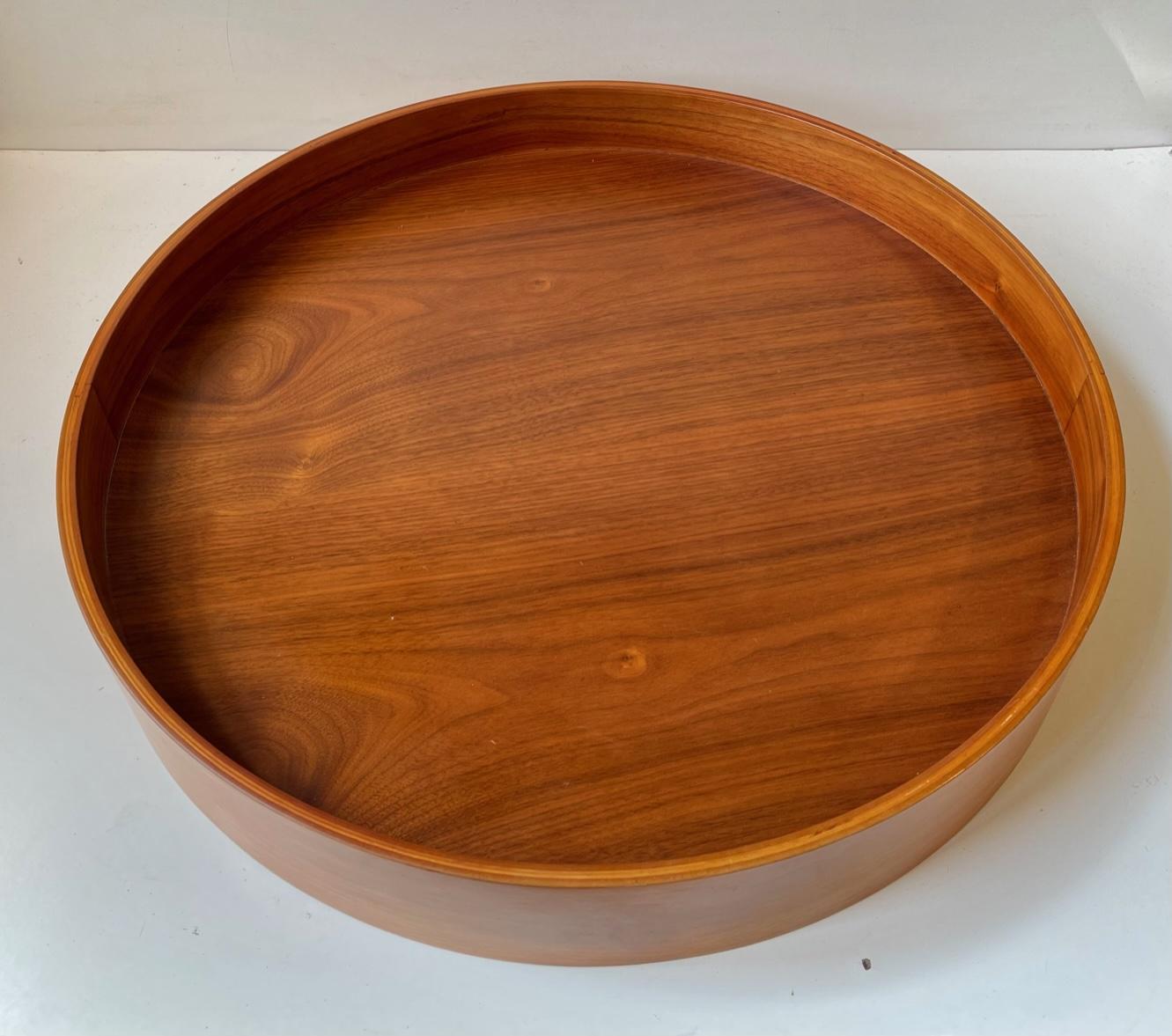 Pressed Uno & Osten Kristiansson Circular Serving Tray in Teak, 1960s For Sale