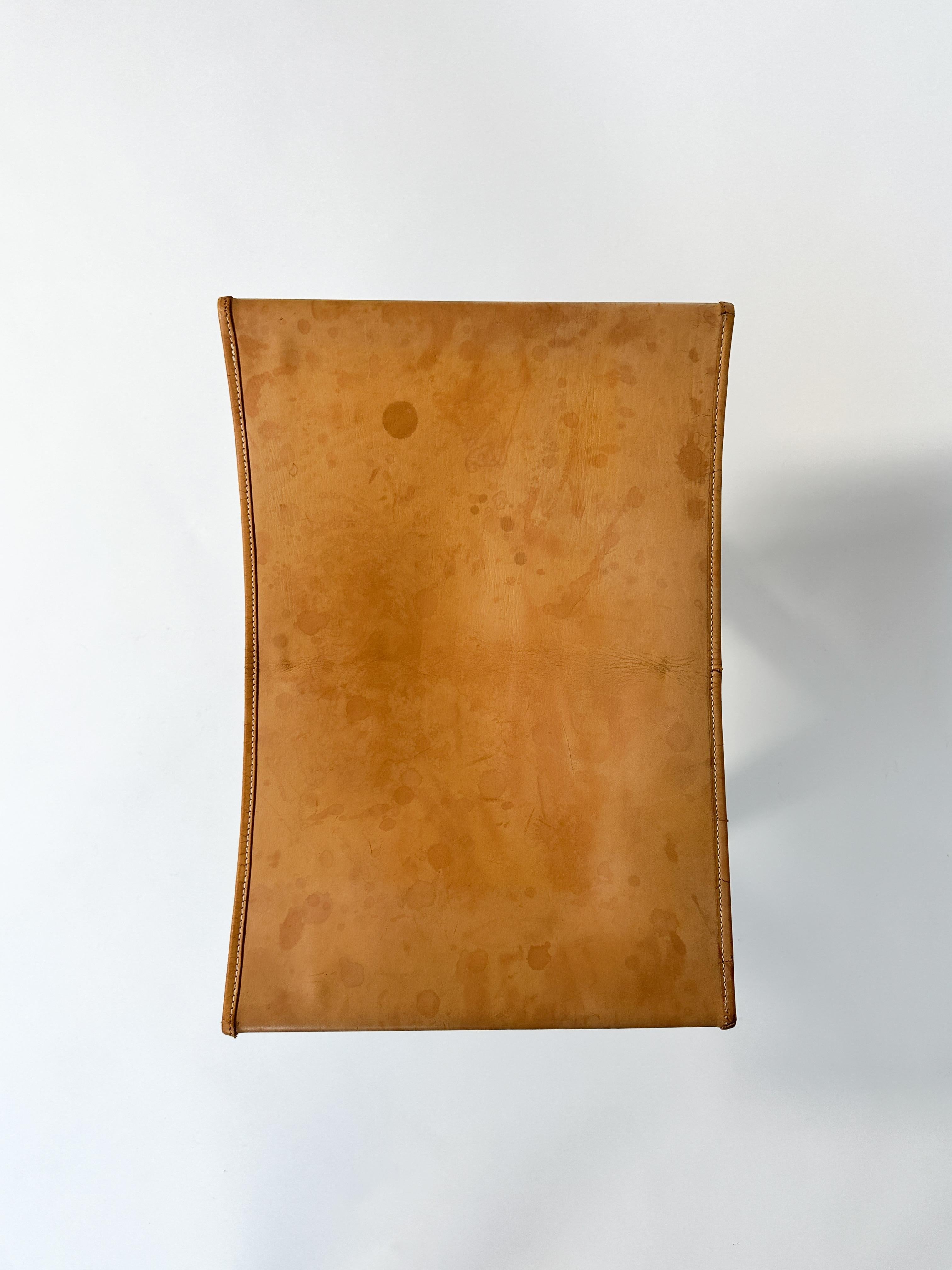 Hand-Crafted Uno & Östen Kristiansson Folding Stool Oak & Leather Luxus Vittsjö Sweden 1950s