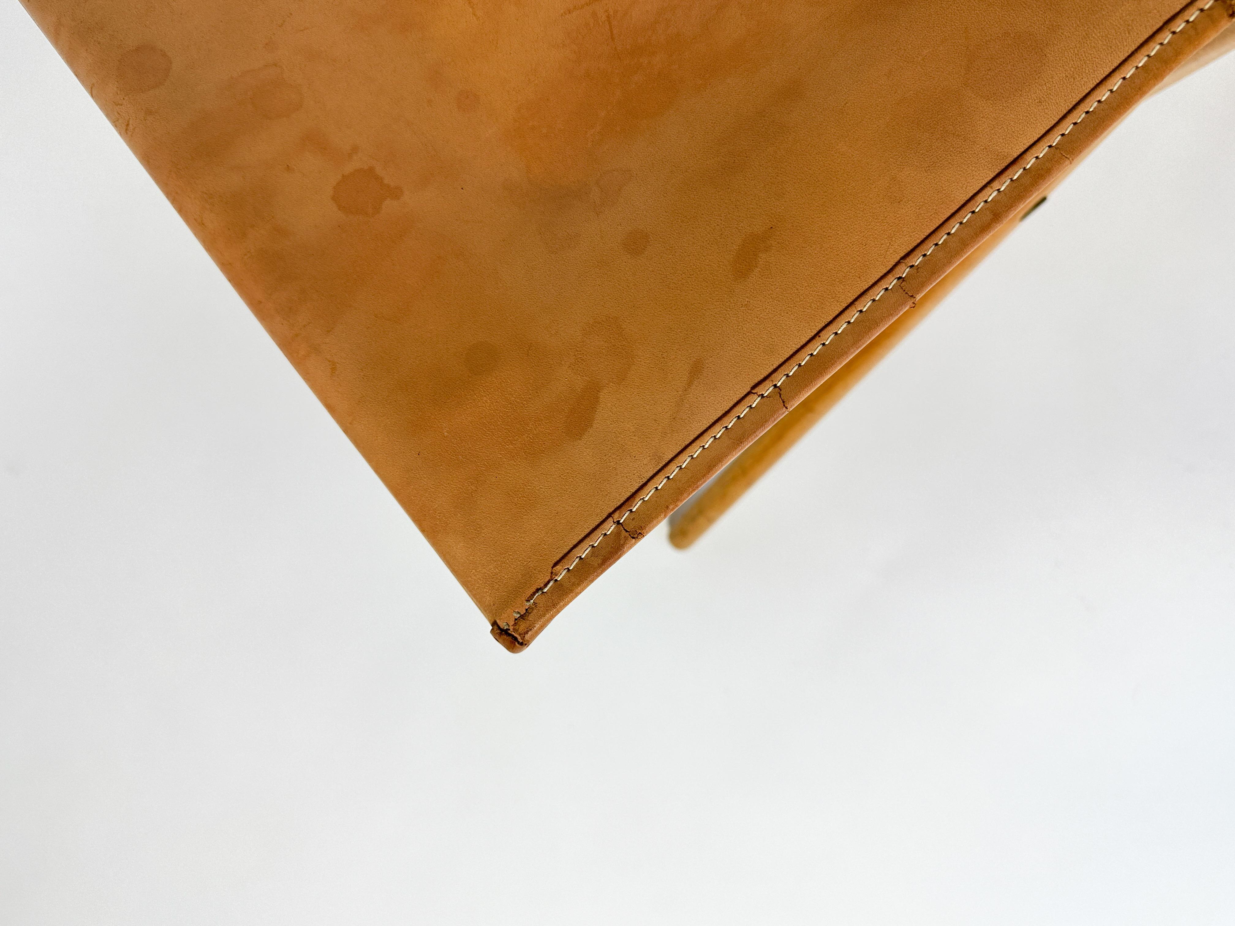 Mid-20th Century Uno & Östen Kristiansson Folding Stool Oak & Leather Luxus Vittsjö Sweden 1950s