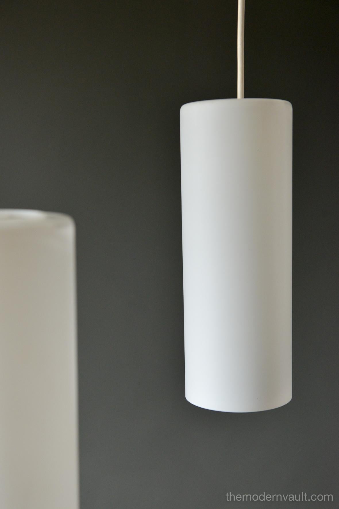 Swedish Uno & Östen Kristiansson for Luxus Frosted Triple Cylinder Pendant, circa 1960
