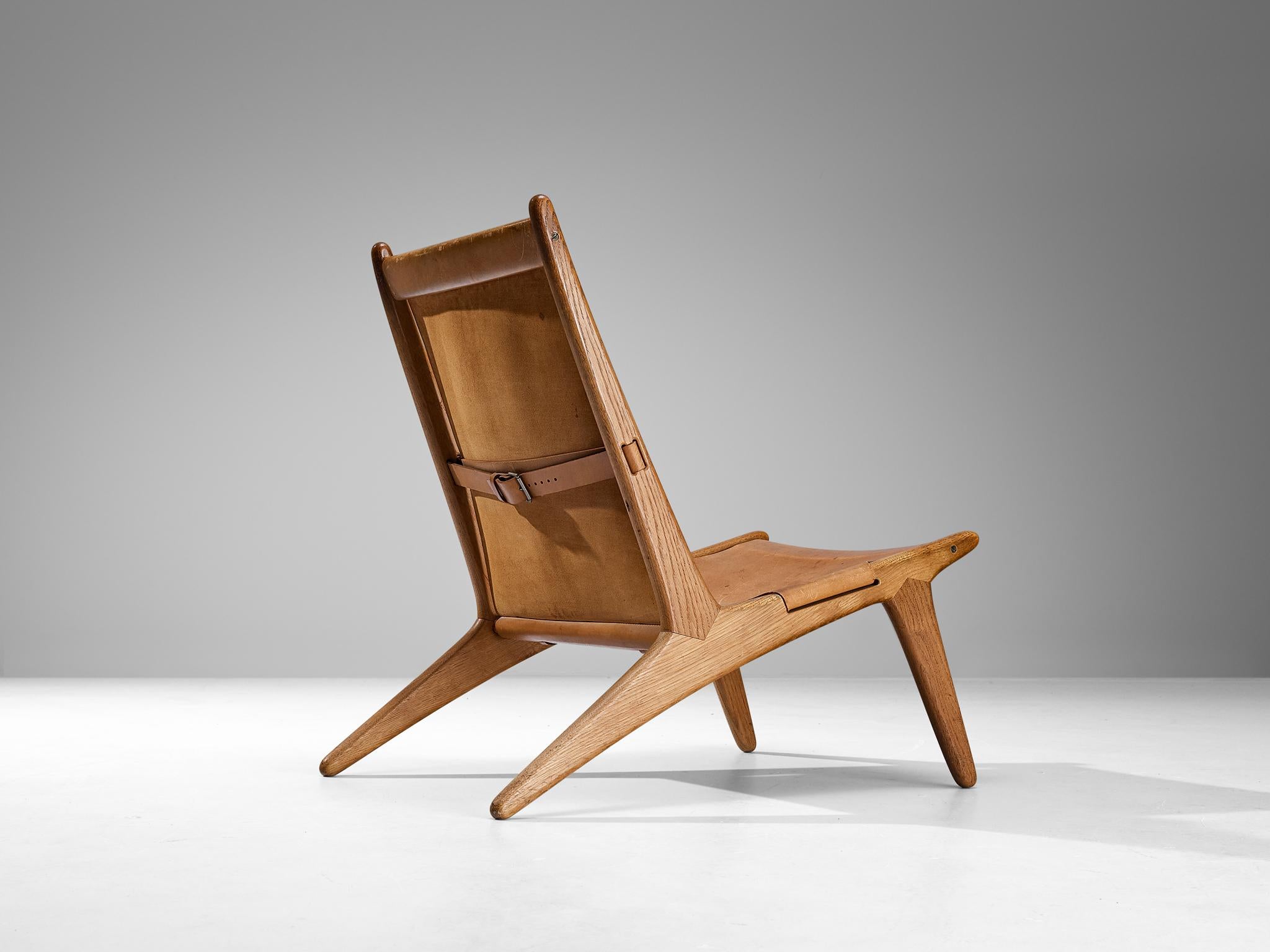 Uno & Östen Kristiansson for Luxus Hunting Chair in Leather and Oak  In Good Condition For Sale In Waalwijk, NL