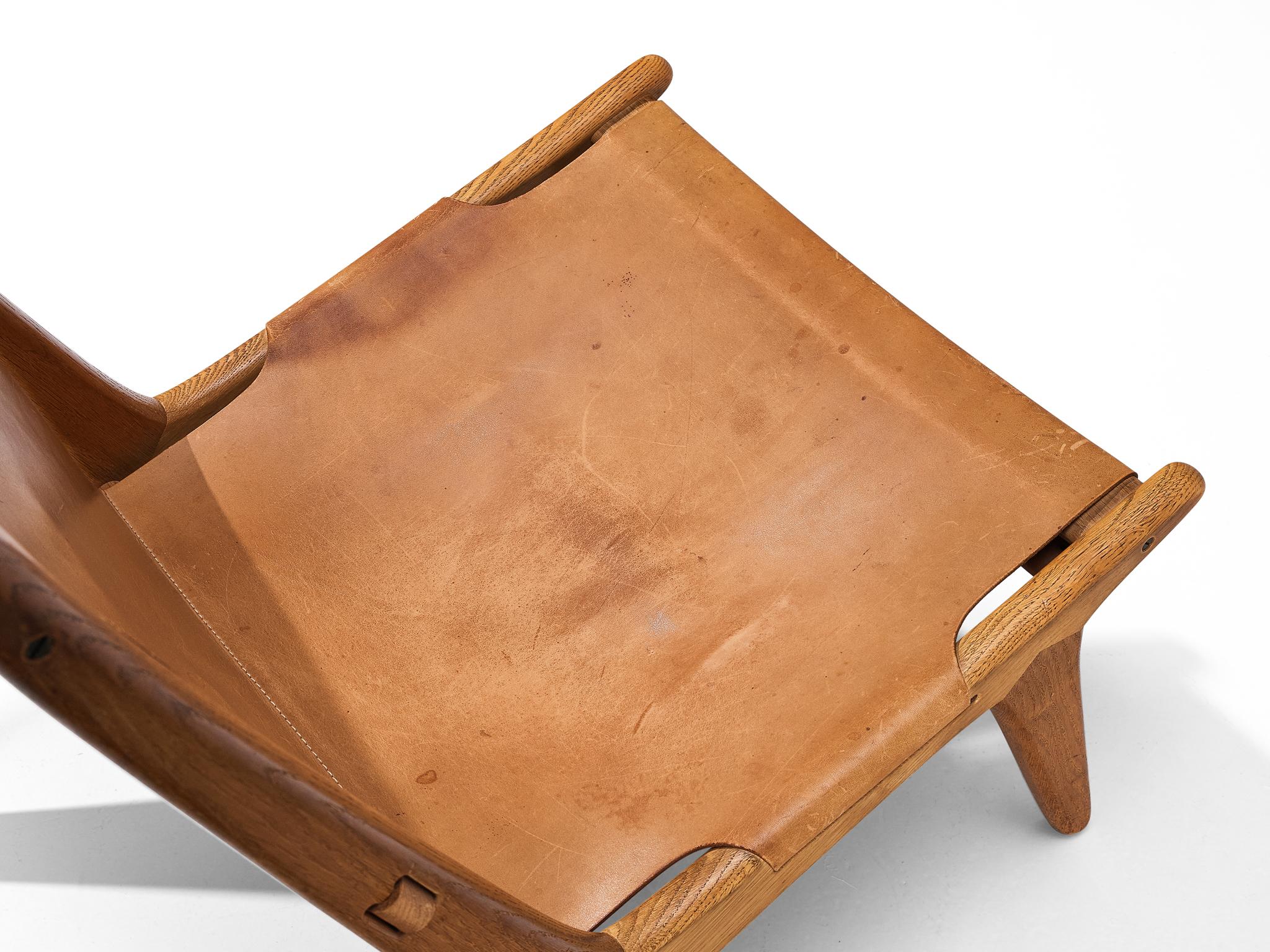 Cuir Uno & Östen Kristiansson pour Luxus Chaise de chasse en cuir et chêne  en vente