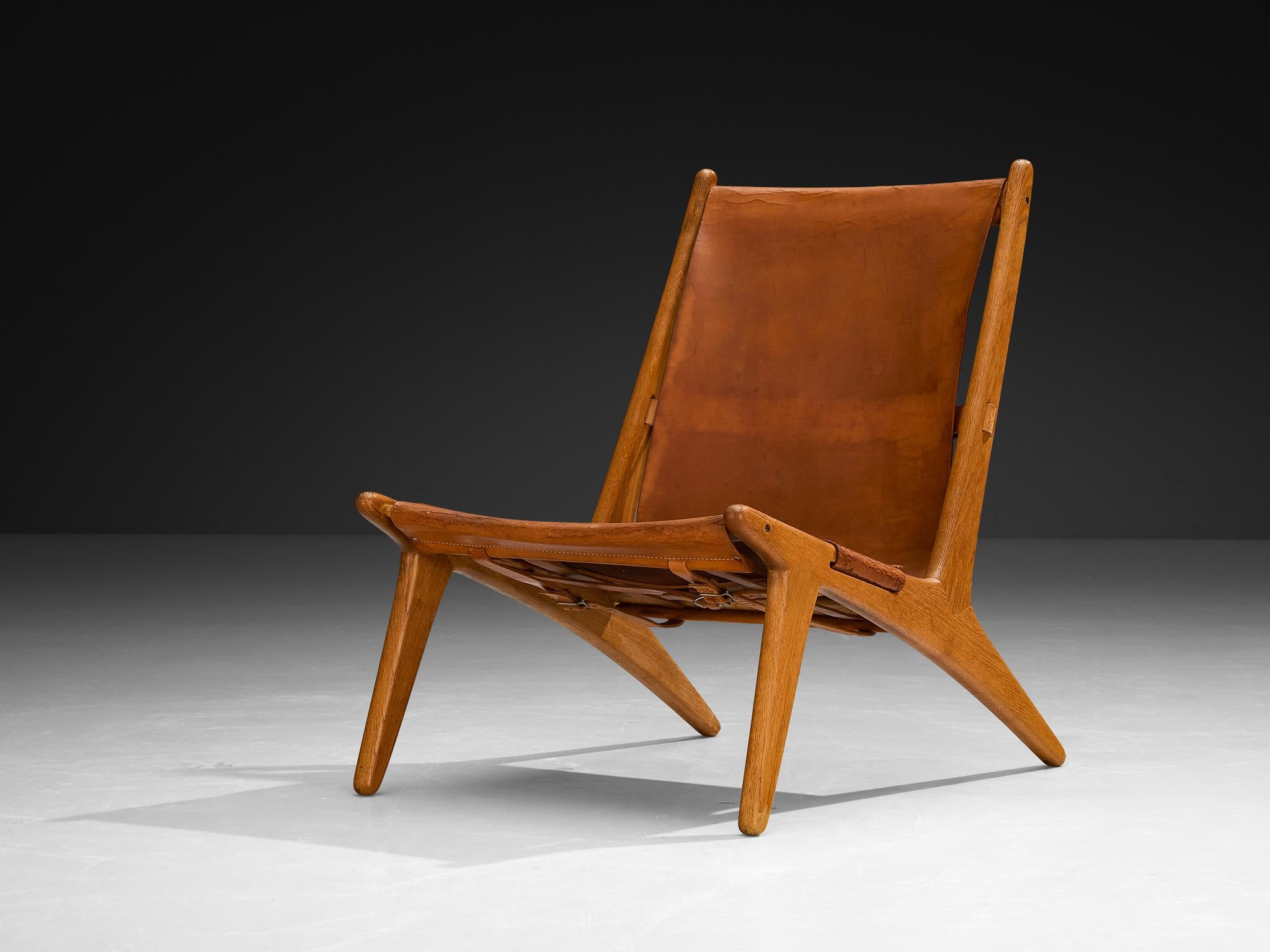 Scandinavian Modern Uno & Östen Kristiansson for Luxus Hunting Chair Leather and Oak For Sale