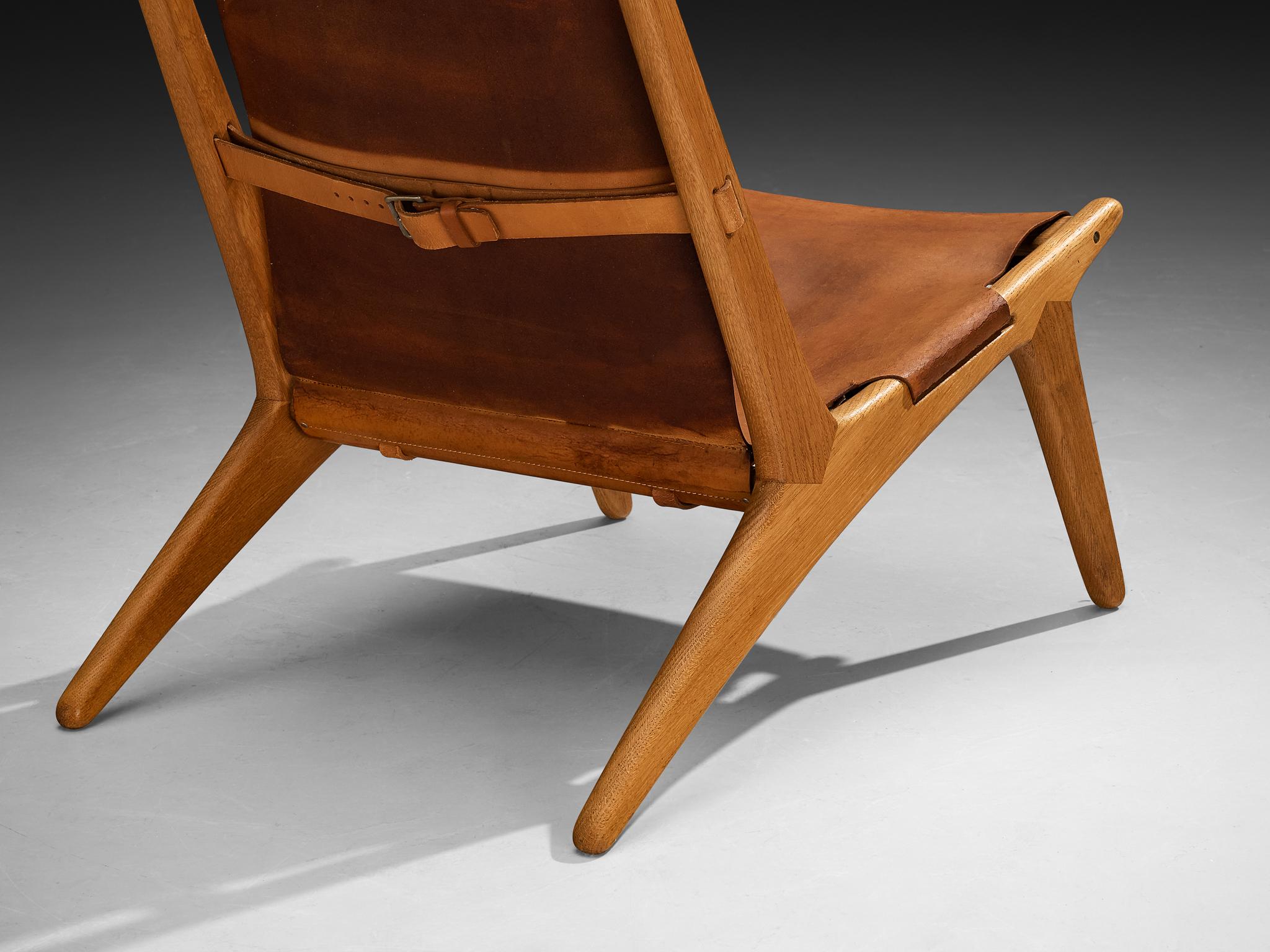Swedish Uno & Östen Kristiansson for Luxus Hunting Chair Leather and Oak For Sale