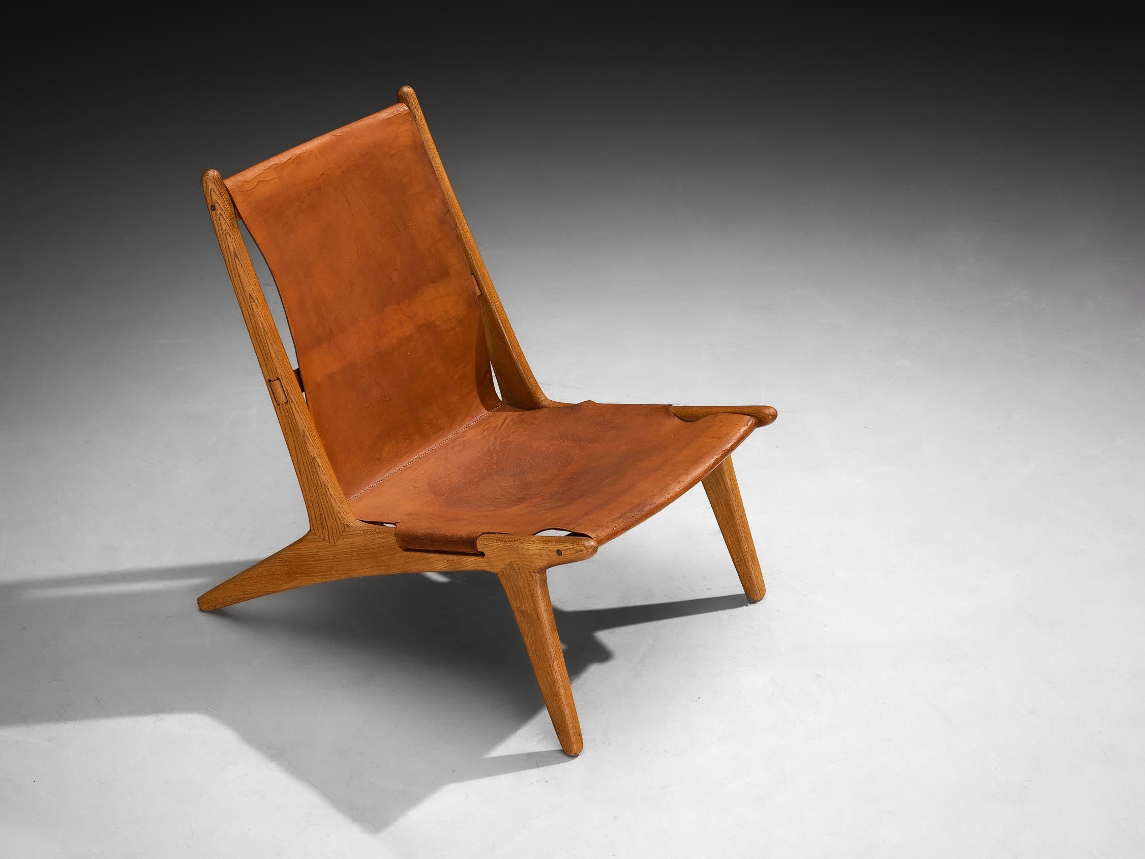 Mid-20th Century Uno & Östen Kristiansson for Luxus Hunting Chair Leather and Oak For Sale