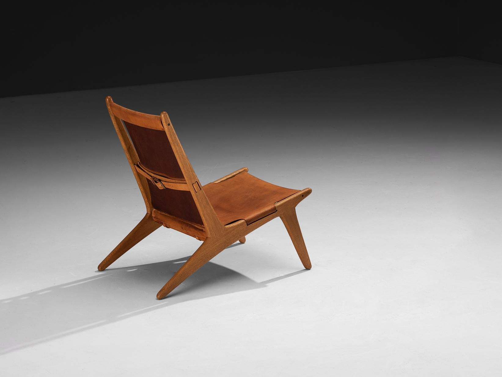 Uno & Östen Kristiansson for Luxus Hunting Chair Leather and Oak For Sale 1