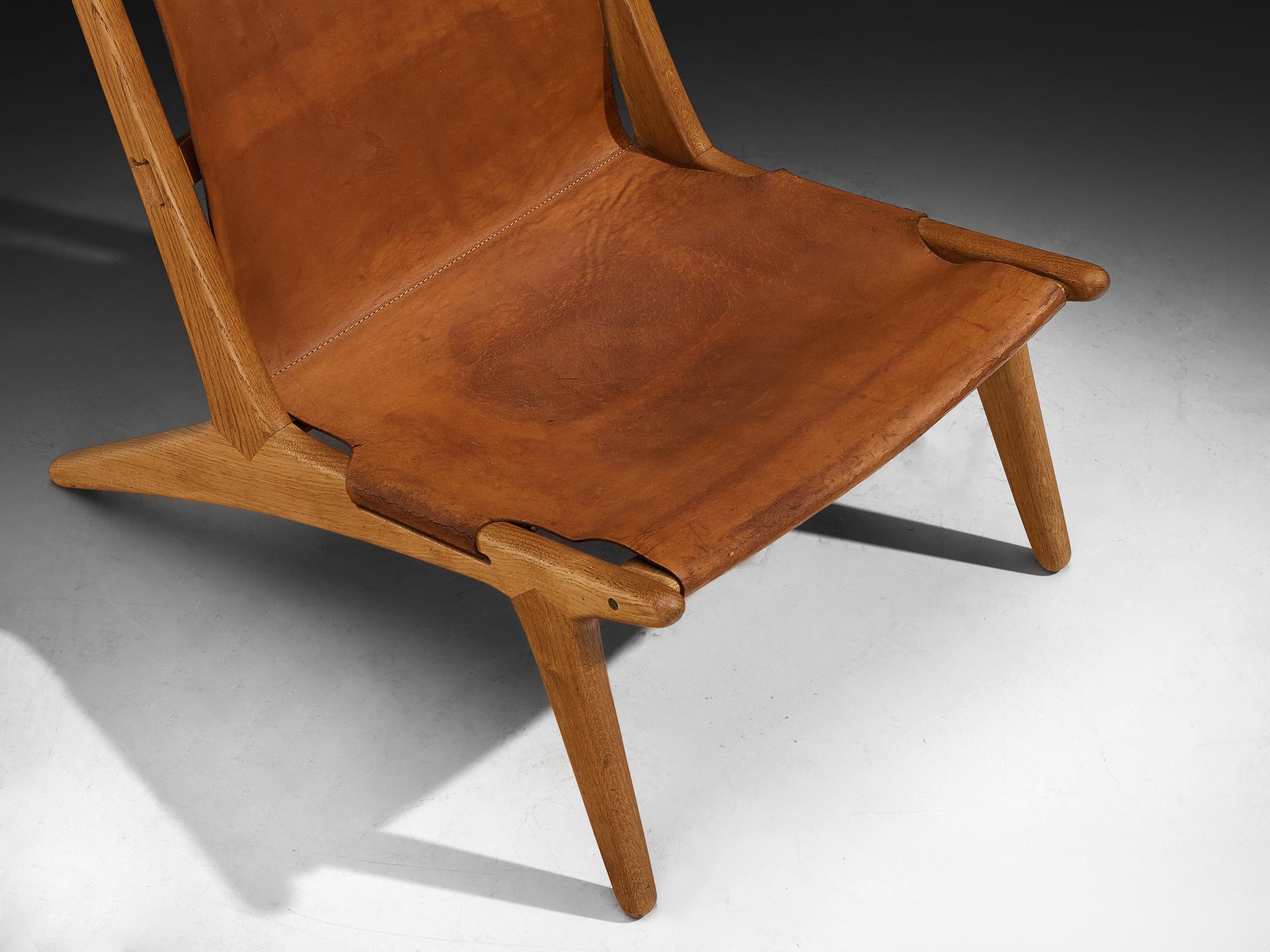 Uno & Östen Kristiansson for Luxus Hunting Chair Leather and Oak For Sale 2