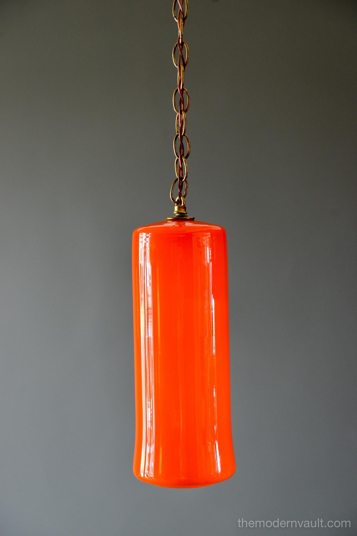 Swedish Uno & Östen Kristiansson for Luxus Orange Glass Pendant Lights, circa 1960