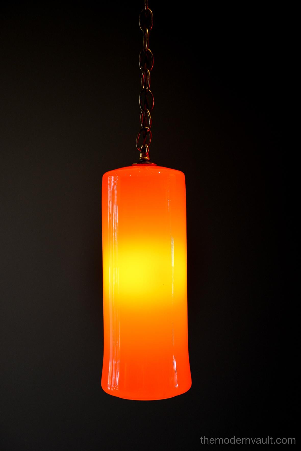 Uno & Östen Kristiansson for Luxus Orange Glass Pendant Lights, circa 1960 In Good Condition In Costa Mesa, CA
