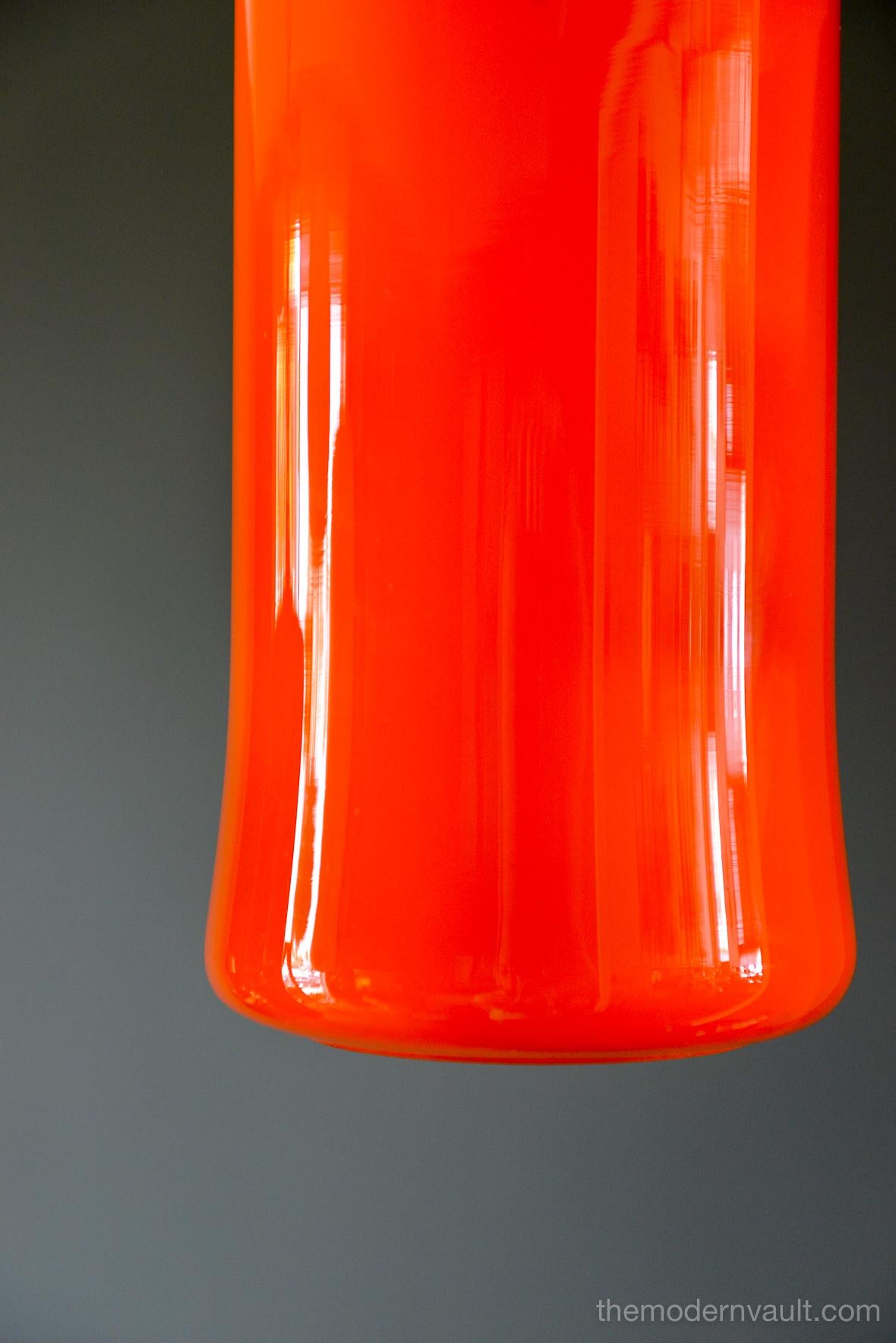 Mid-20th Century Uno & Östen Kristiansson for Luxus Orange Glass Pendant Lights, circa 1960