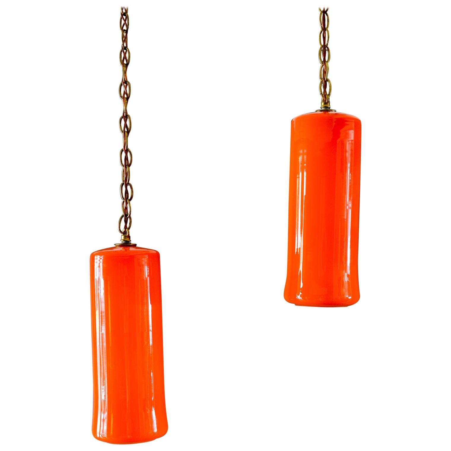 Uno & Östen Kristiansson for Luxus Orange Glass Pendant Lights, circa 1960