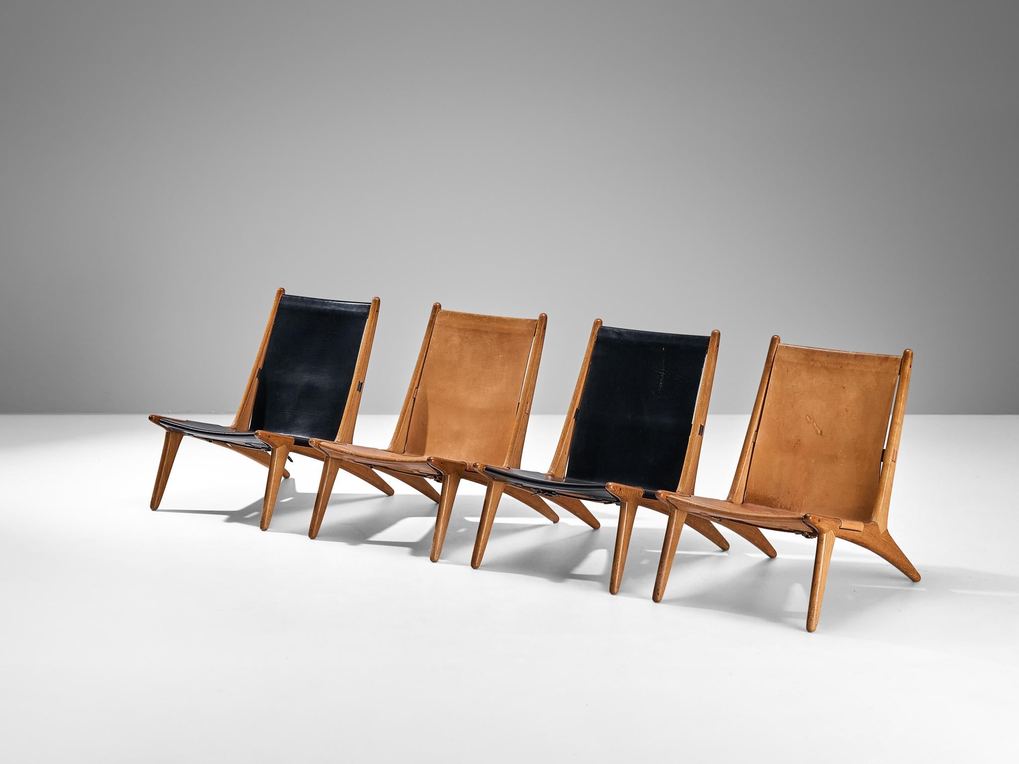Uno & Östen Kristiansson for Luxus Pair of Hunting Chairs in Leather and Oak For Sale 3