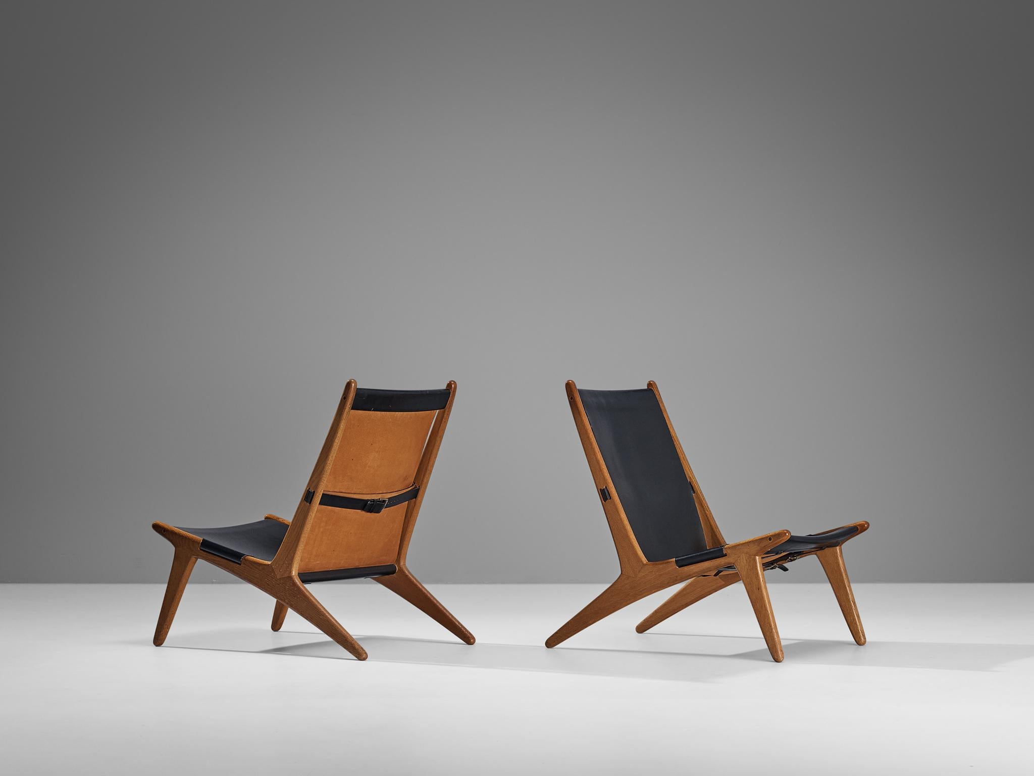 Scandinavian Modern Uno & Östen Kristiansson for Luxus Pair of Hunting Chairs in Leather  For Sale