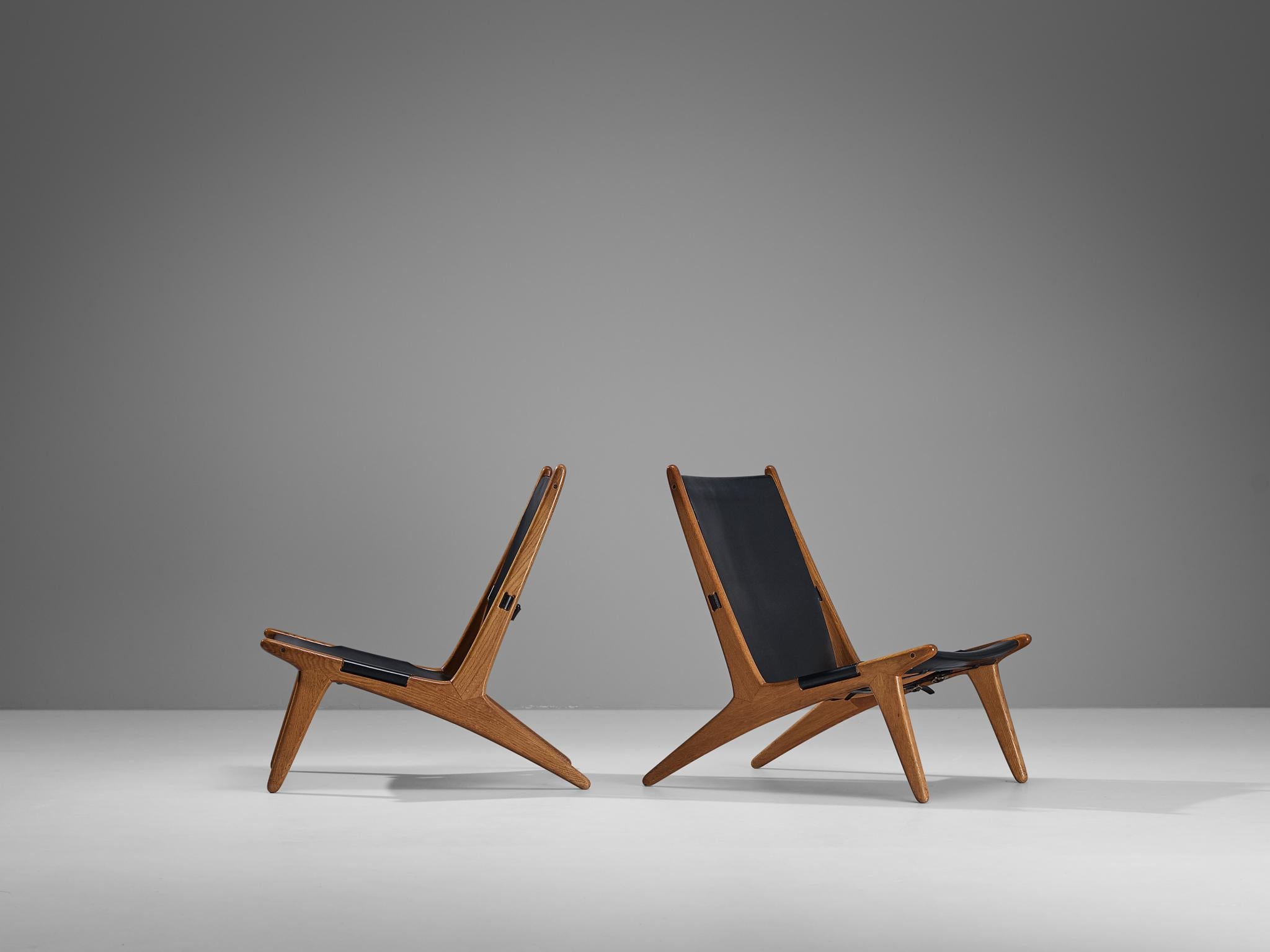 Cuir Uno & Östen Kristiansson pour Luxus Paire de chaises de chasse en cuir  en vente