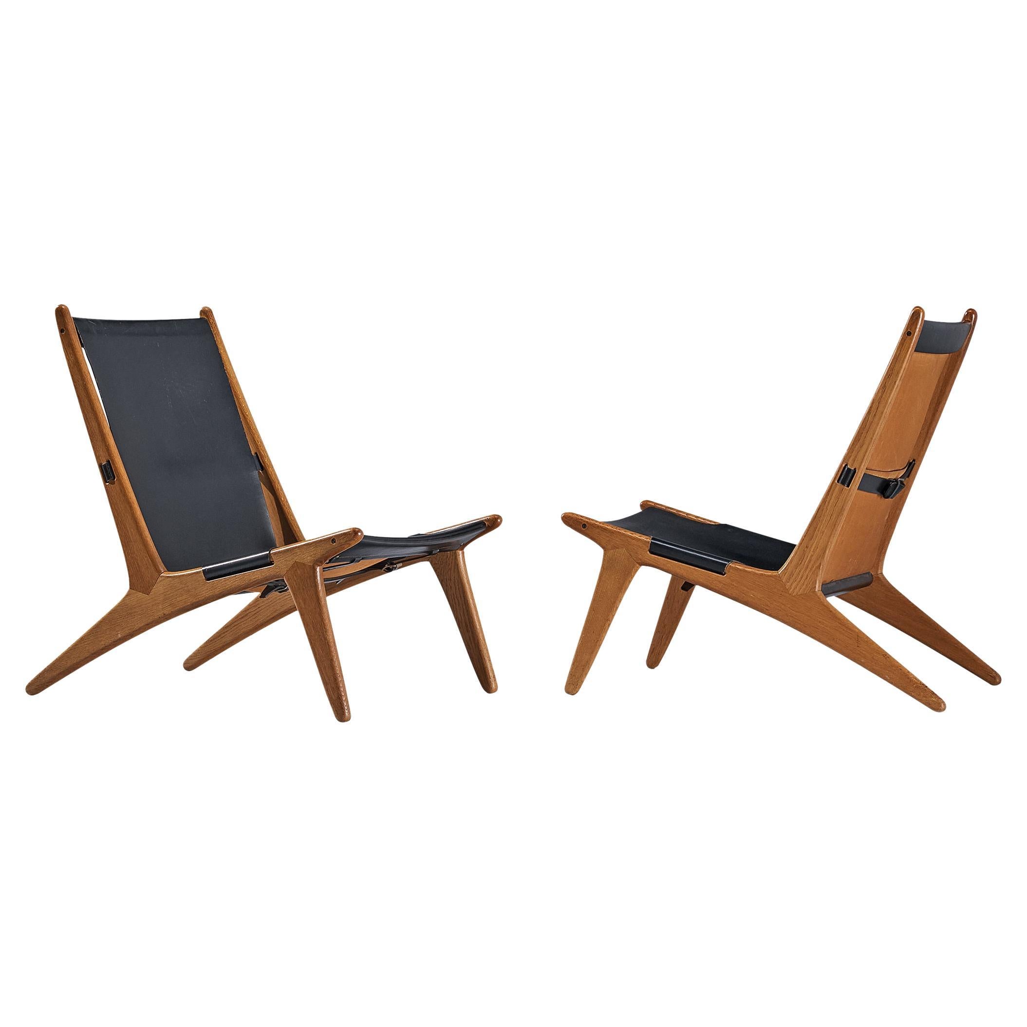 Uno & Östen Kristiansson for Luxus Pair of Hunting Chairs in Leather 