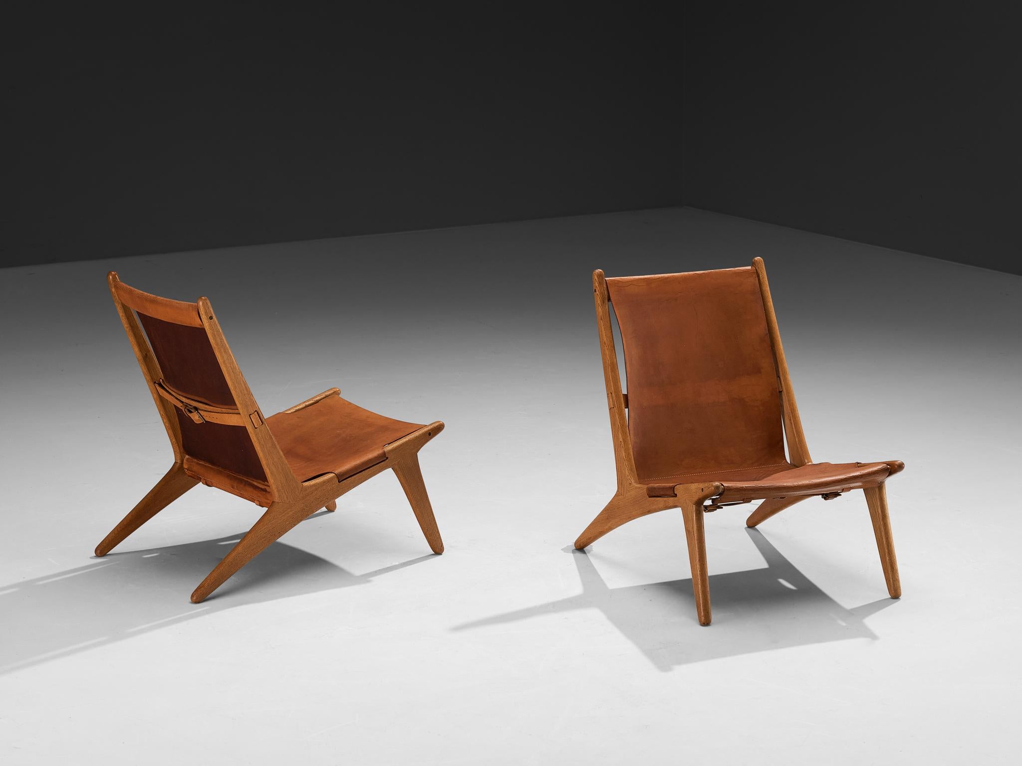 Uno & Östen Kristiansson for Luxus Pair of Hunting Chairs Leather and Oak For Sale 4