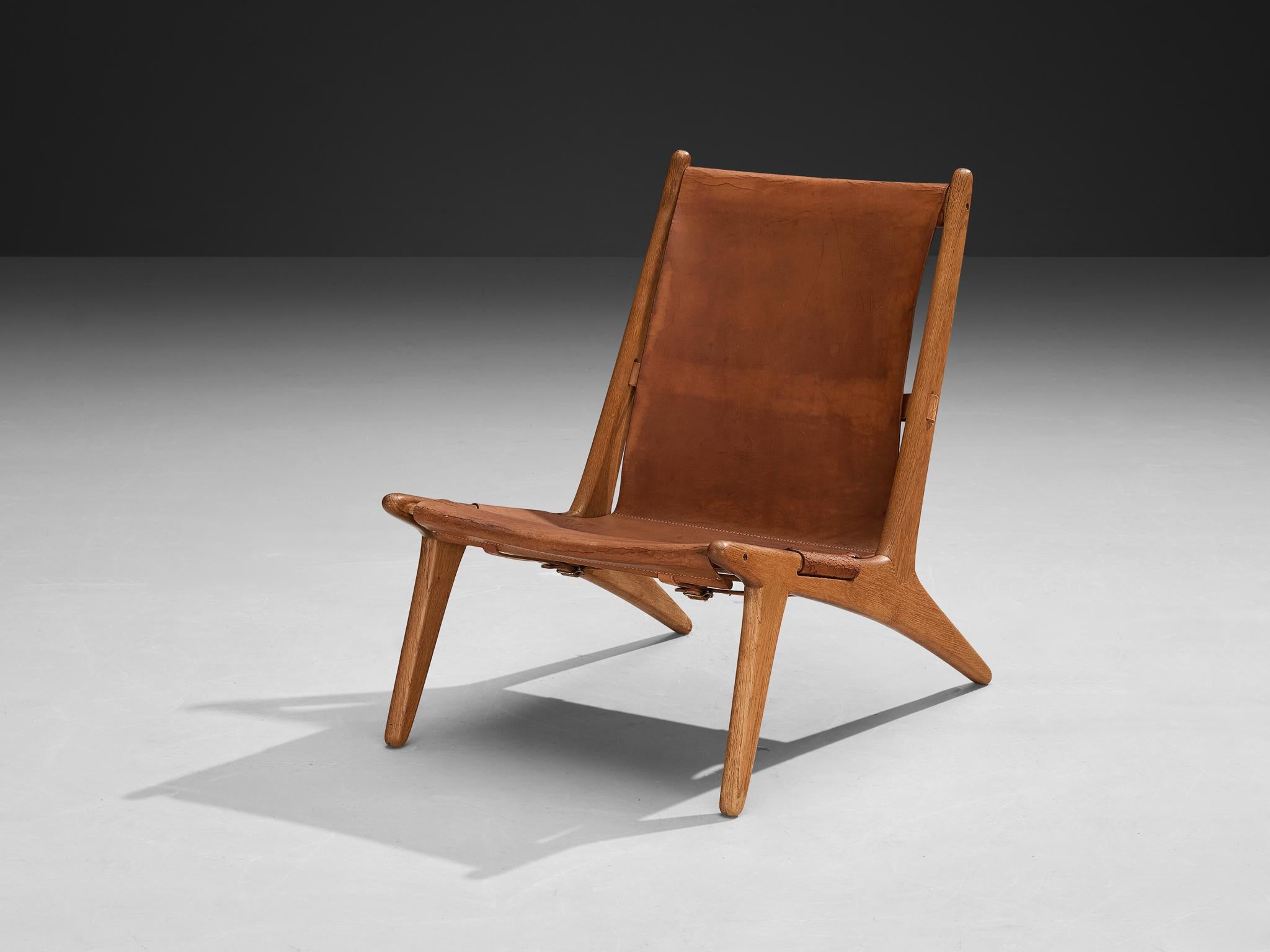 Scandinavian Modern Uno & Östen Kristiansson for Luxus Pair of Hunting Chairs Leather and Oak For Sale