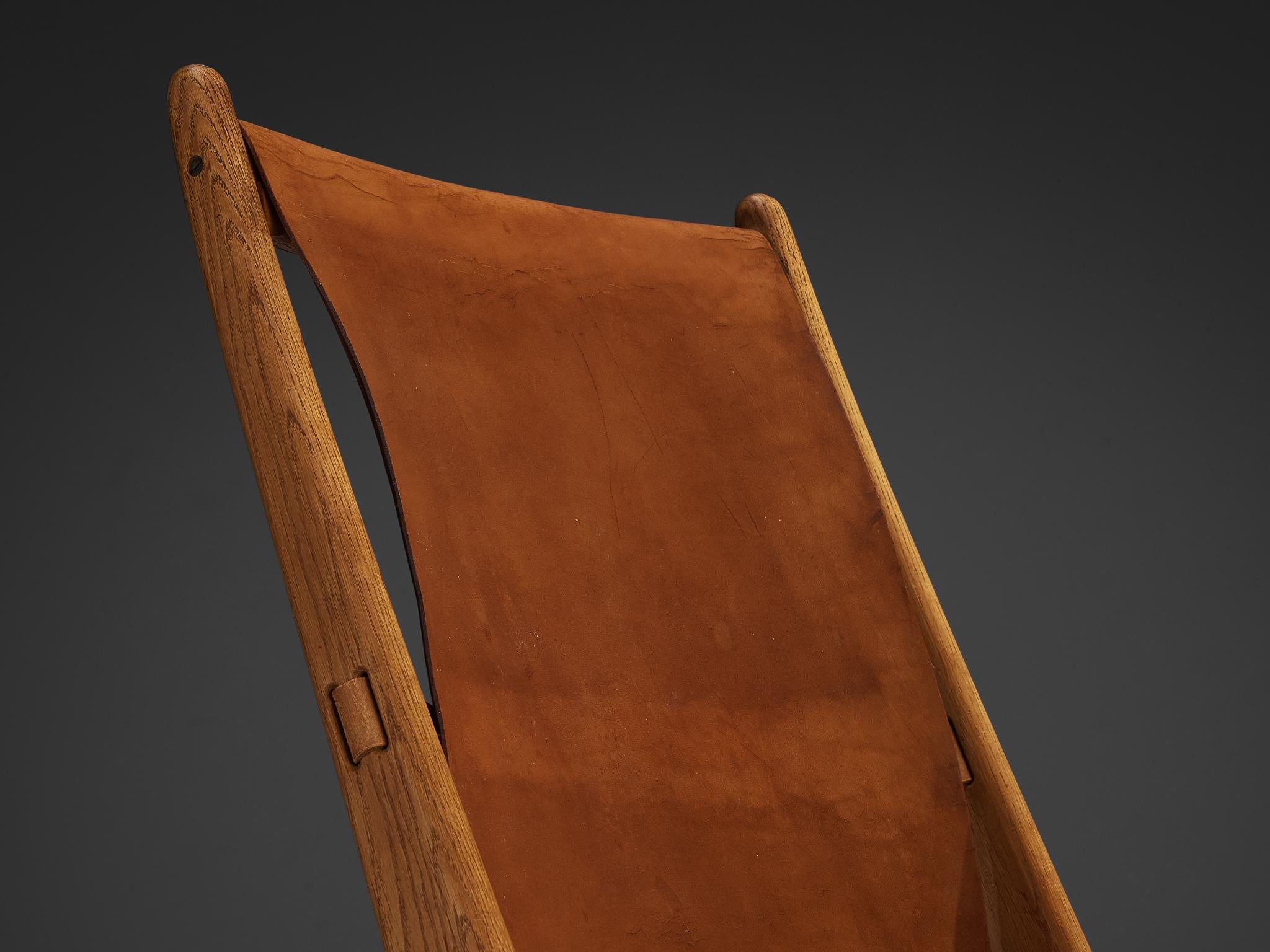 Swedish Uno & Östen Kristiansson for Luxus Pair of Hunting Chairs Leather and Oak For Sale