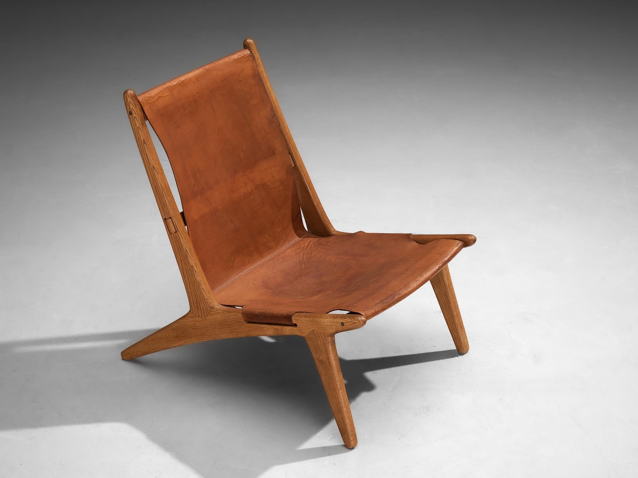 Uno & Östen Kristiansson for Luxus Pair of Hunting Chairs Leather and Oak For Sale 1