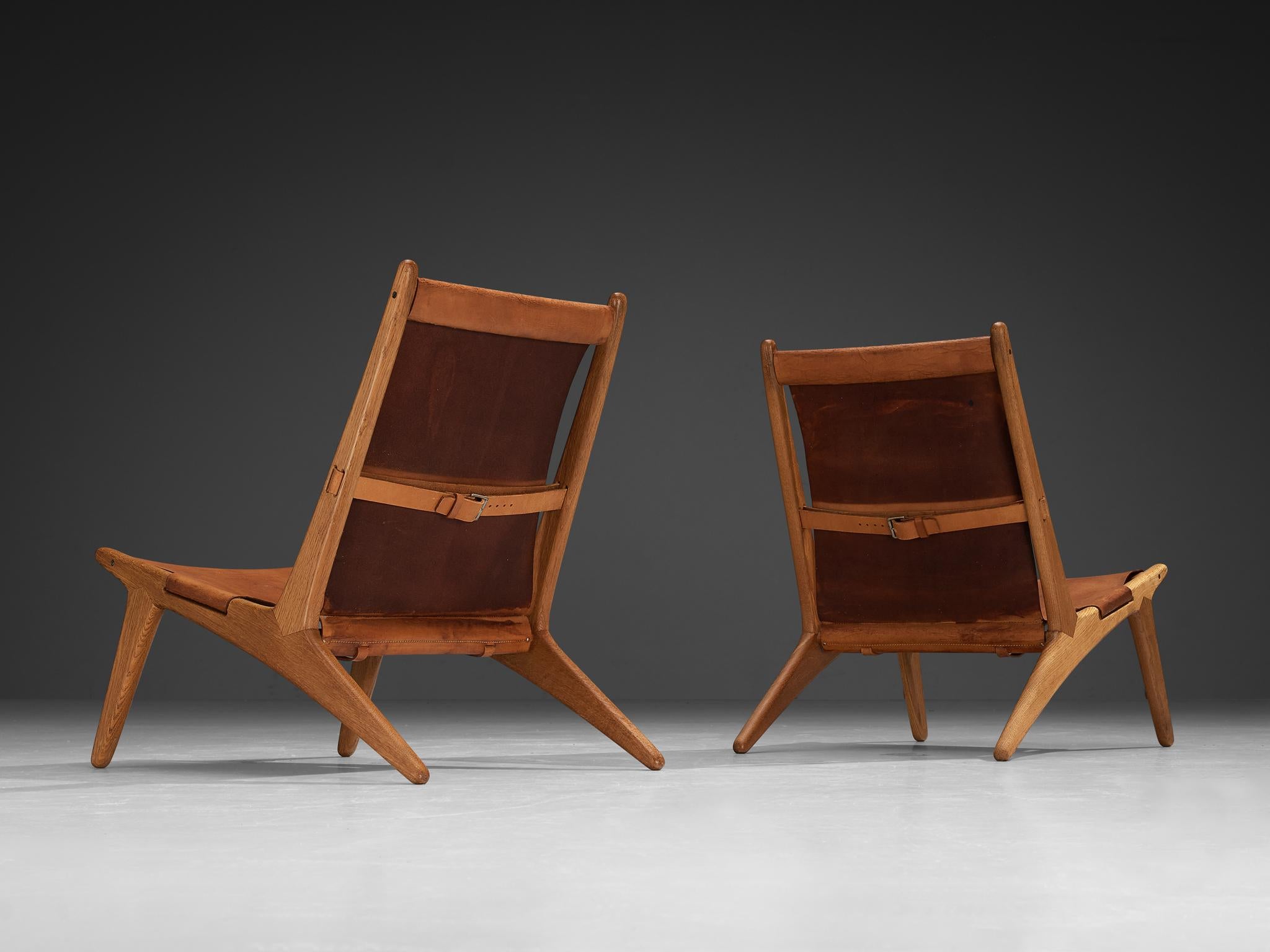 Uno & Östen Kristiansson for Luxus Pair of Hunting Chairs Leather and Oak For Sale 2