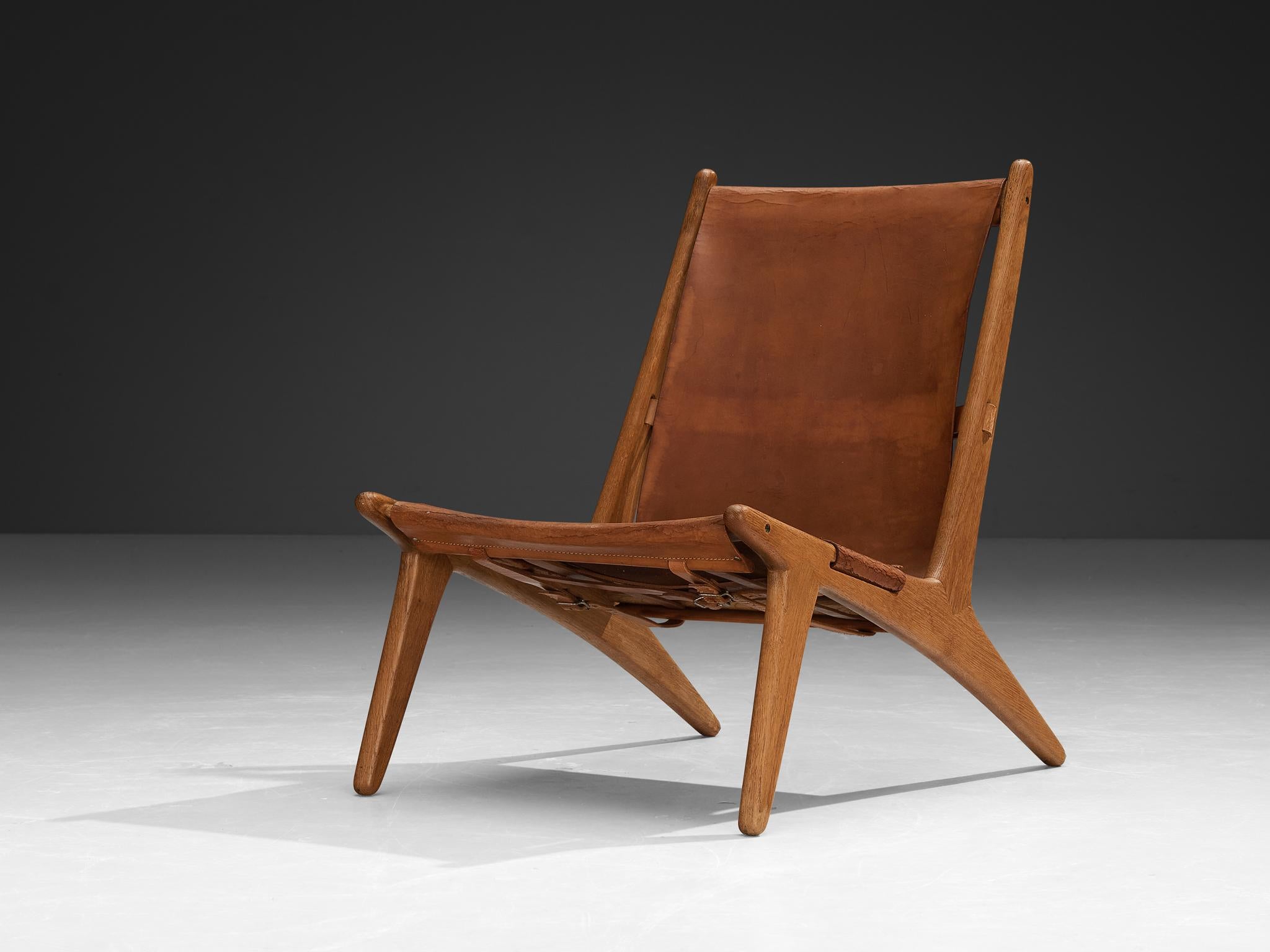 Uno & Östen Kristiansson for Luxus Pair of Hunting Chairs Leather and Oak For Sale 3