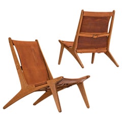 Uno & Östen Kristiansson for Luxus Pair of Hunting Chairs Leather and Oak