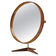 Uno & Östen Kristiansson for Luxus Round Table Mirror in Walnut