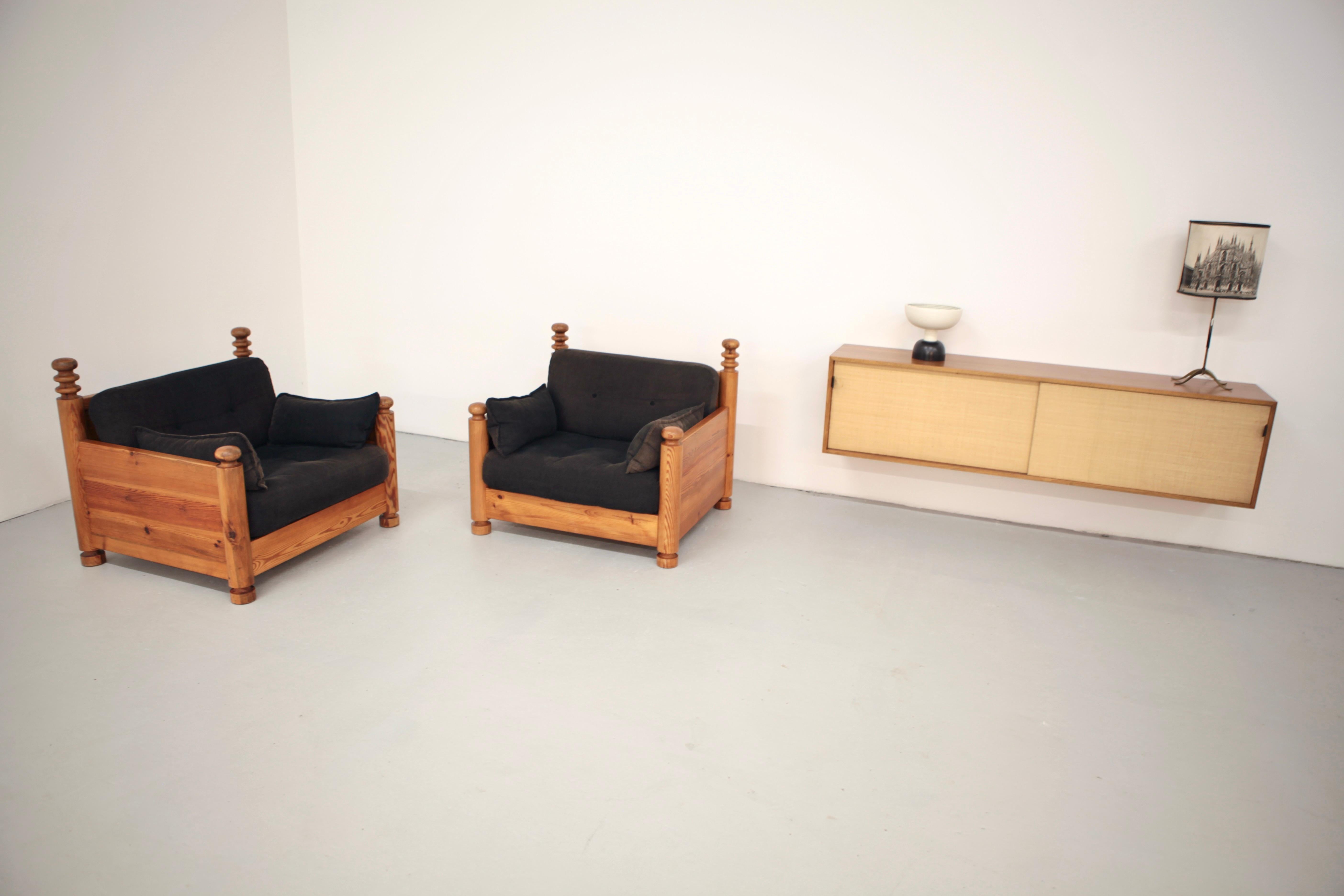 Uno & Östen Kristiansson, Lounge Chairs in Pine, Luxus, Sweden, 1970 For Sale 7