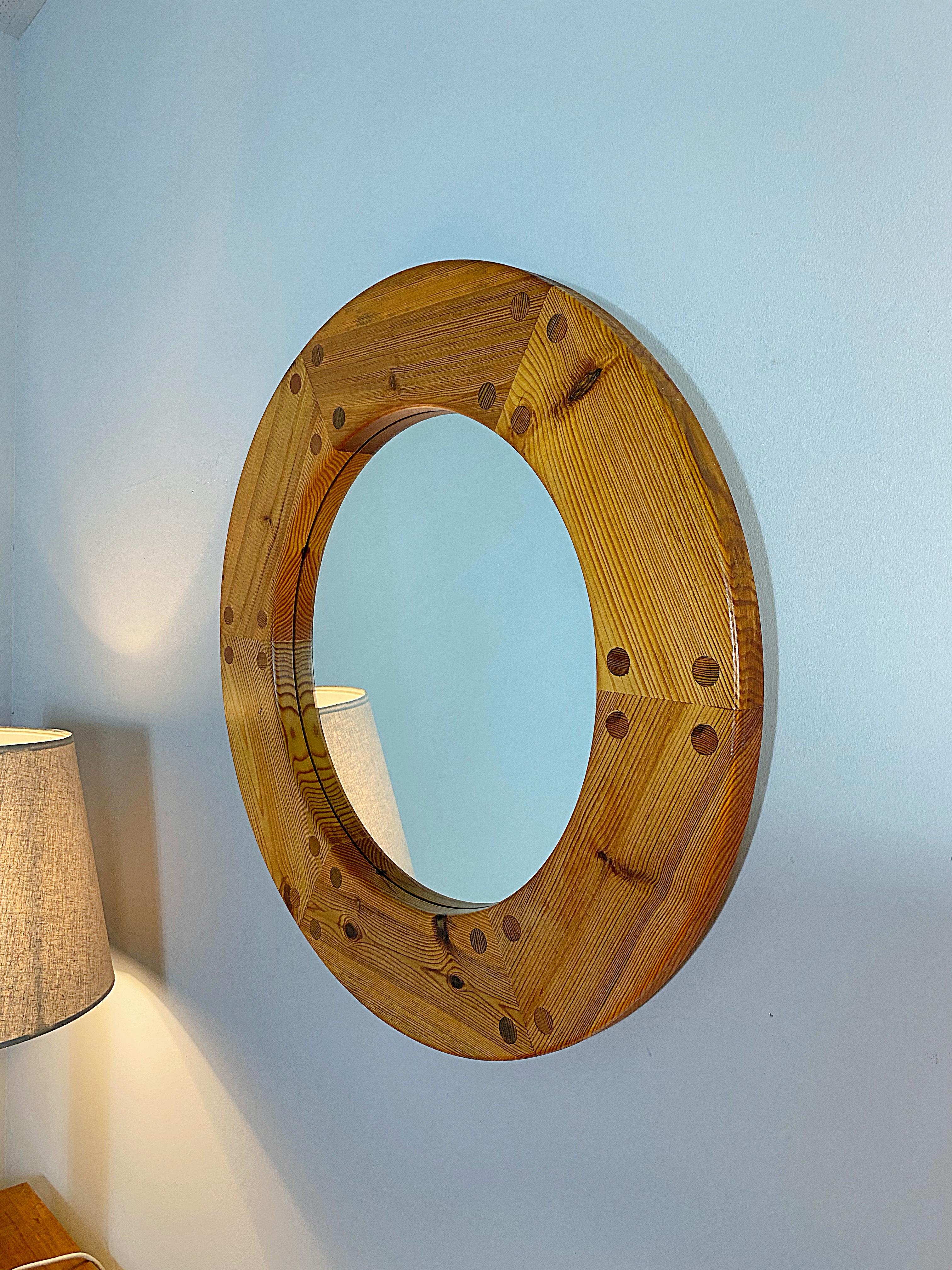 Hand-Crafted Uno & Östen Kristiansson Midcentury Round Wall Mirror, 1950s, Sweden