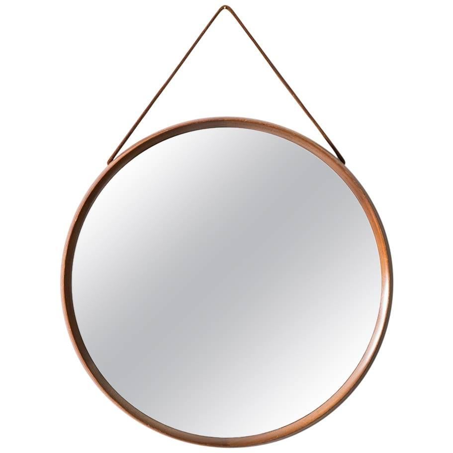 Uno & Östen Kristiansson Mirror in Teak and Leather by Luxus in Sweden For Sale