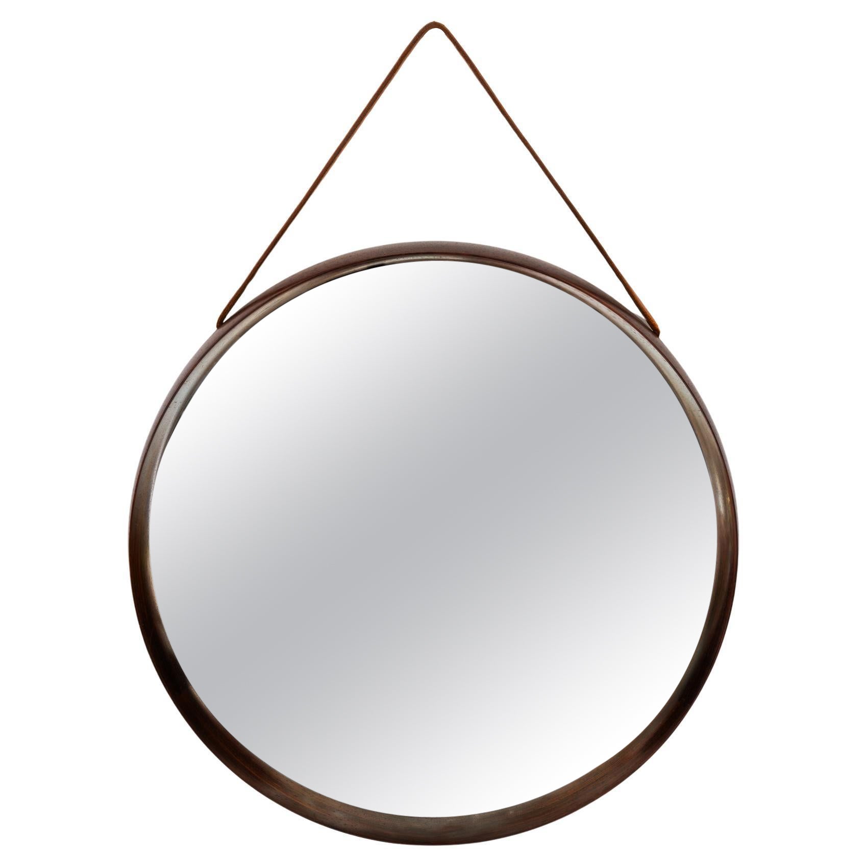 Uno & Östen Kristiansson Mirror in Teak and Leather by Luxus in Sweden