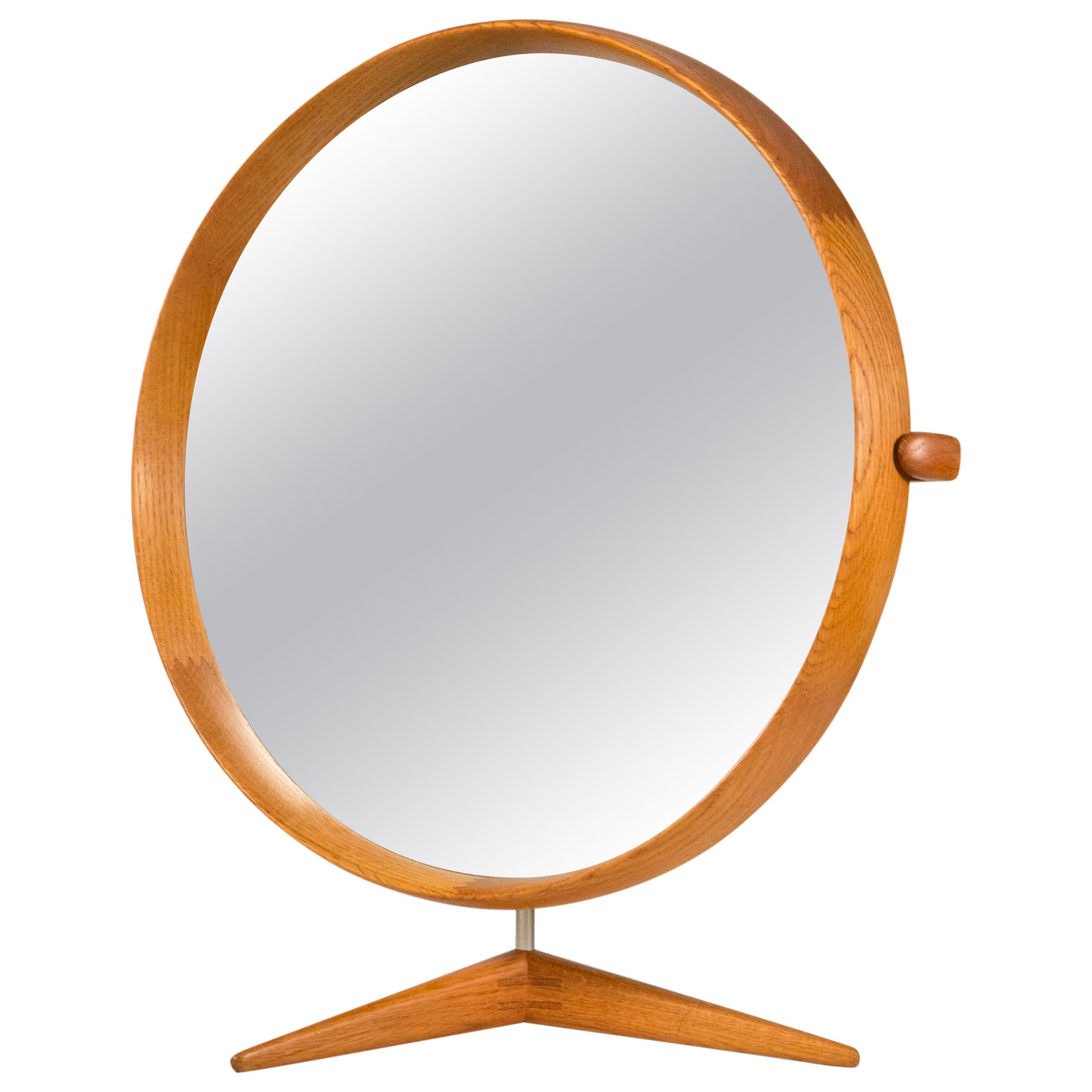 Uno & Östen Kristiansson Oak Table Mirror Model 406 by Luxus, Sweden, 1960s For Sale