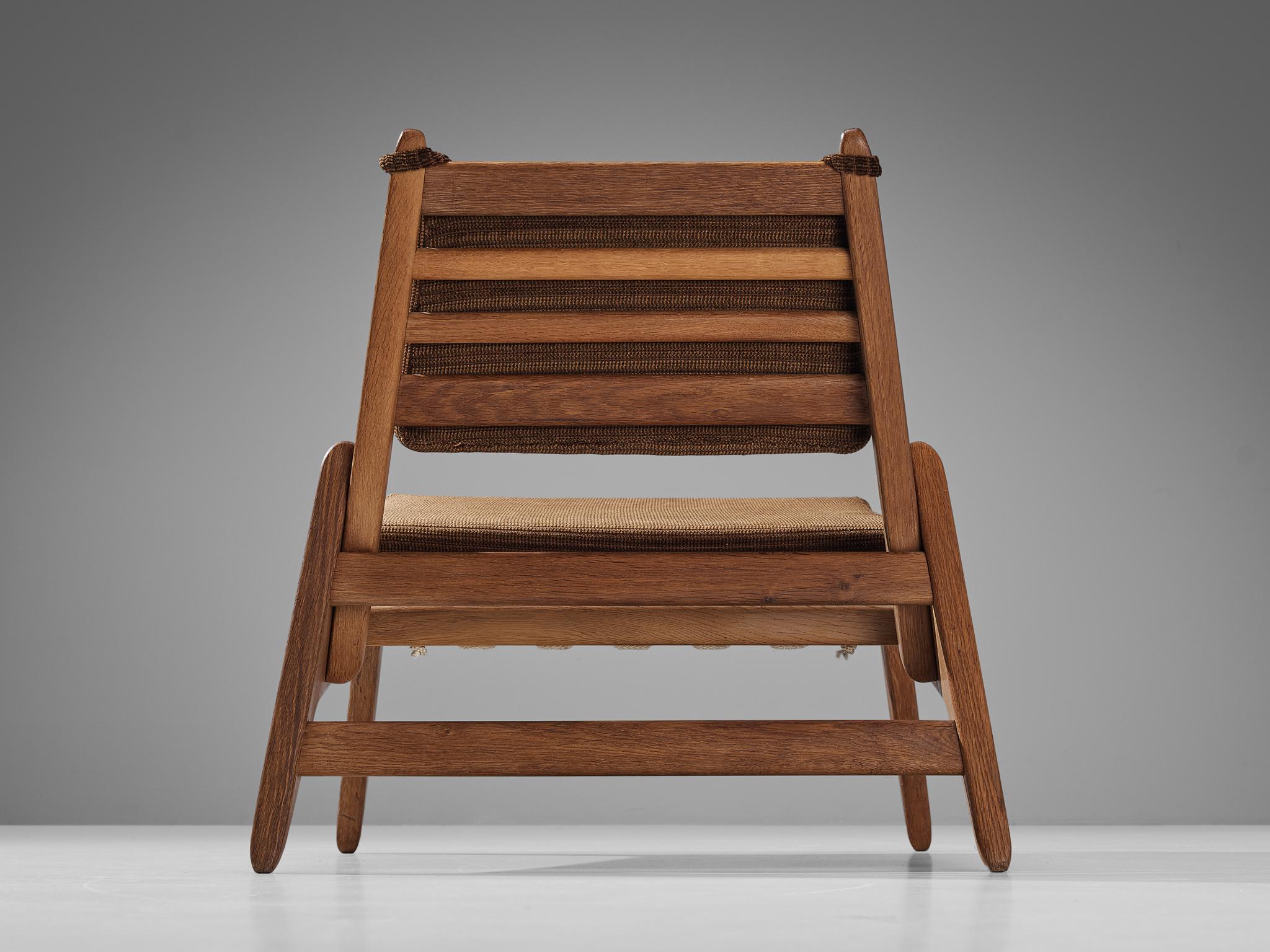 Mid-Century Modern Uno & Östen Kristiansson Pair of 'Hunting' Chairs in Oak and Brown Fabric
