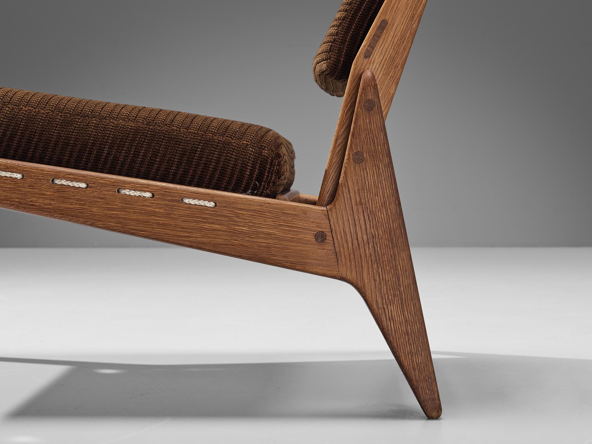 Mid-20th Century Uno & Östen Kristiansson Pair of 'Hunting' Chairs in Oak and Brown Fabric