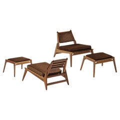 Uno & Östen Kristiansson Pair of 'Hunting' Chairs in Oak and Brown Fabric