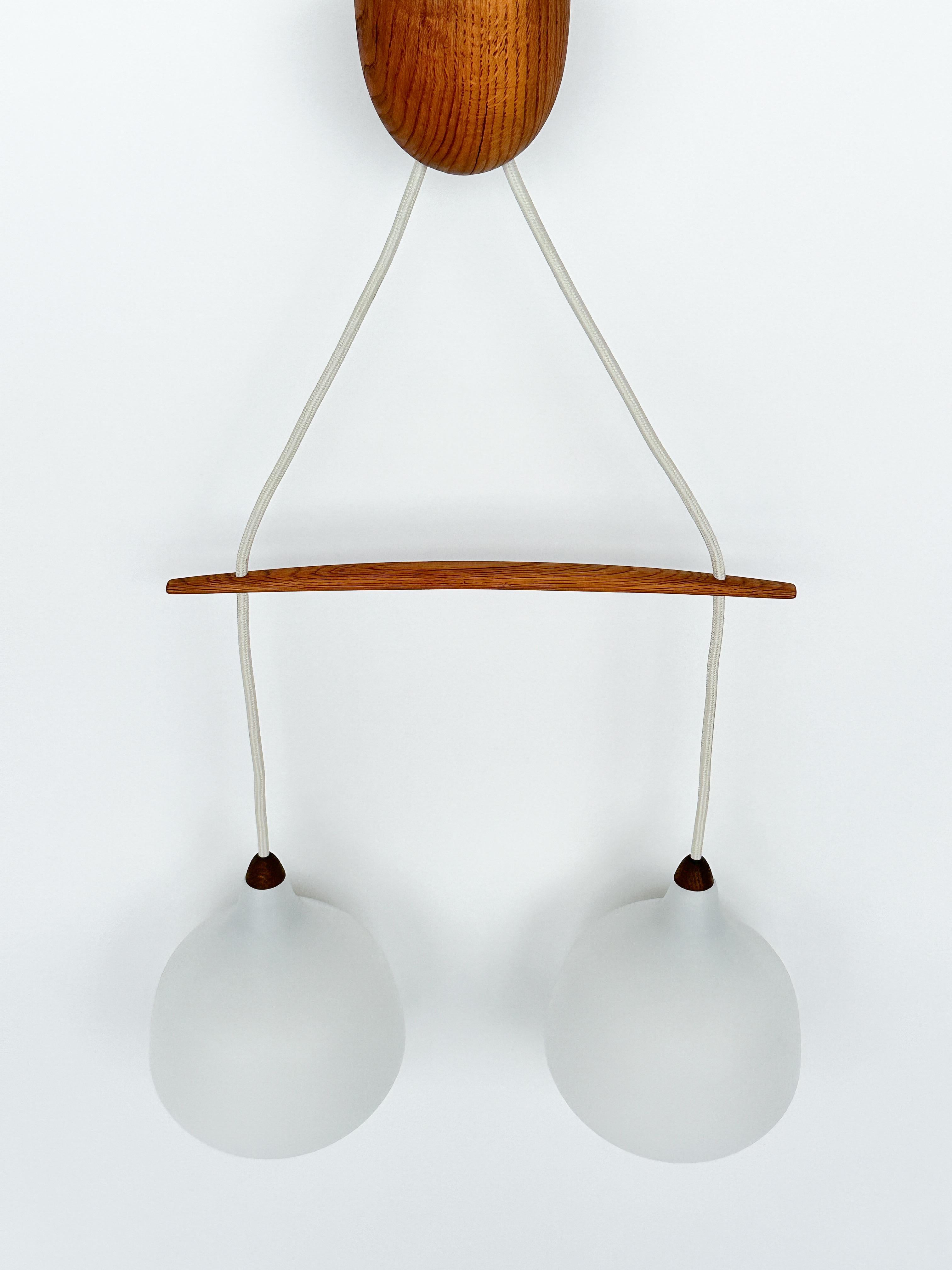 Swedish Uno & Östen Kristiansson Pendant Lamp Glass & Oak Luxus Vittsjö Sweden 1950s For Sale