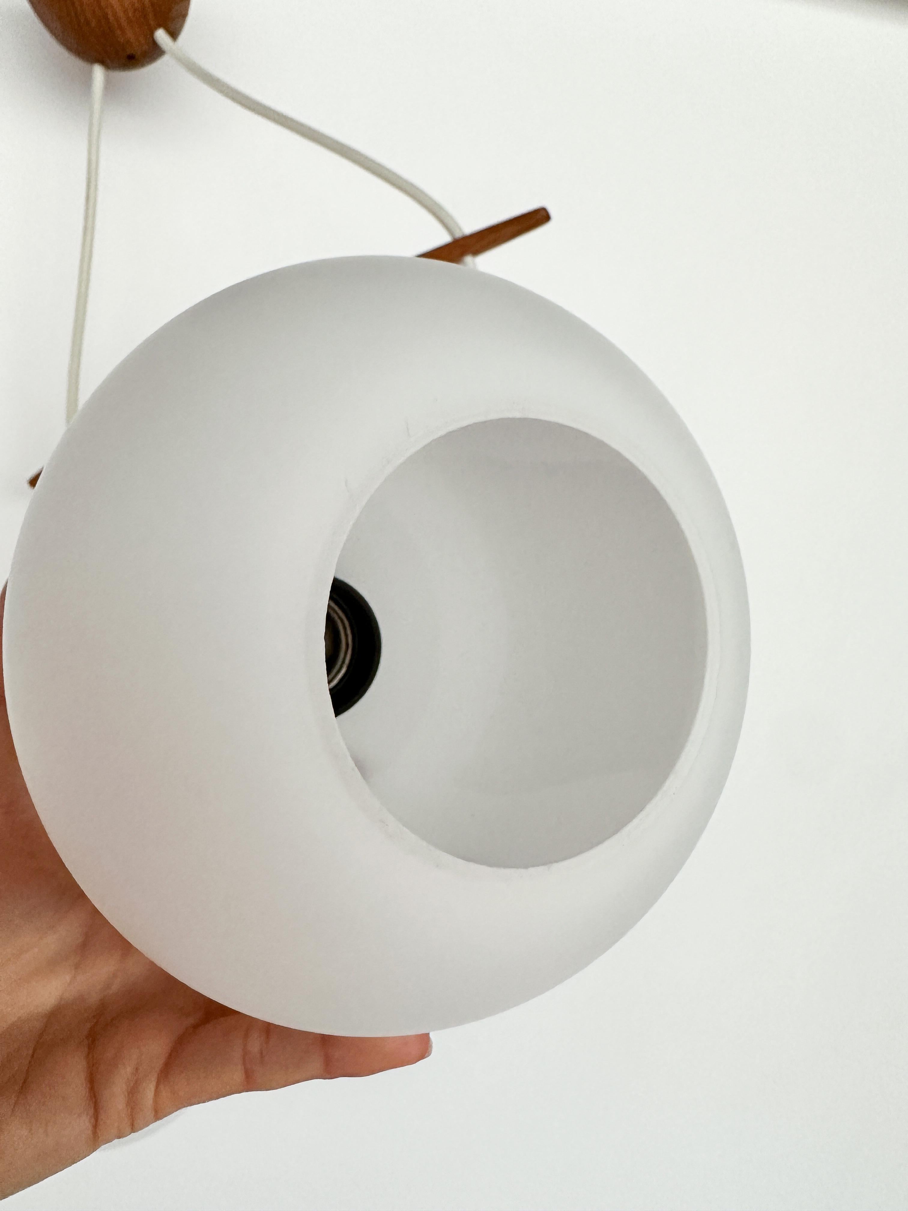 Uno & Östen Kristiansson Pendant Lamp Glass & Oak Luxus Vittsjö Sweden 1950s For Sale 1