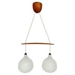 Uno & Östen Kristiansson Pendant Lamp Glass & Oak Luxus Vittsjö Sweden 1950s
