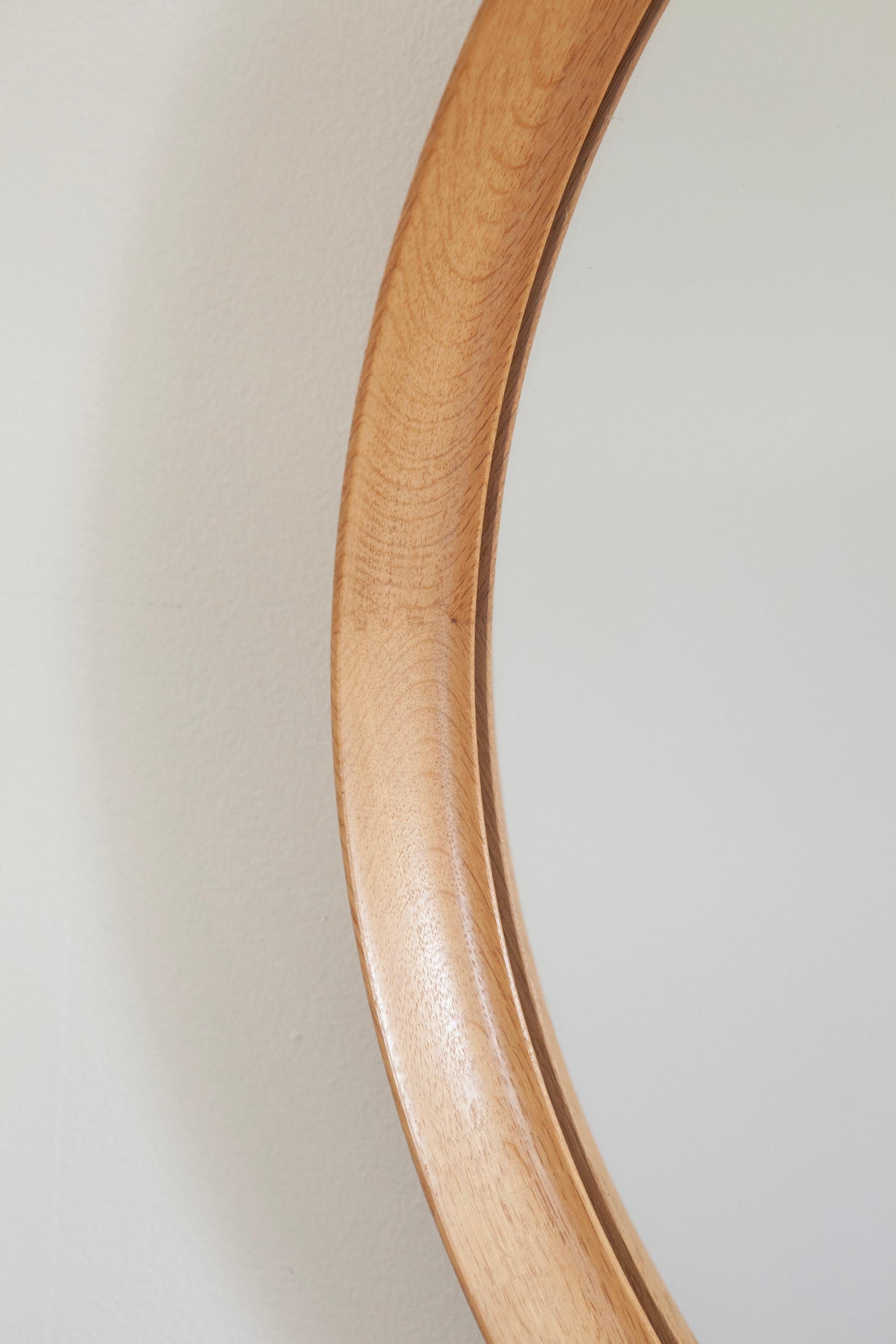 Swedish Uno & Östen Kristiansson, Round Oak mirror by Luxus, Vittsjö. Sweden, 1960s For Sale