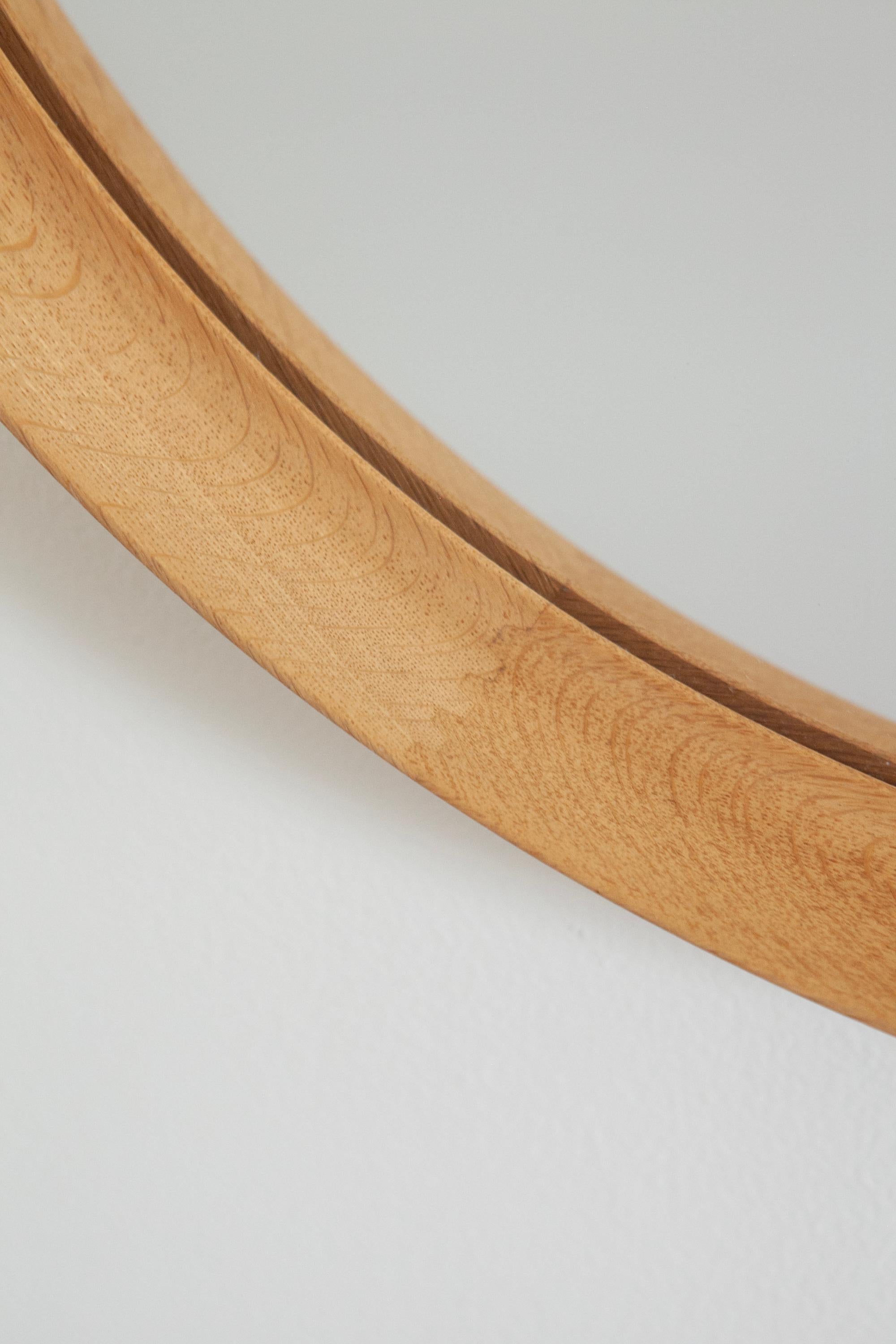 Mirror Uno & Östen Kristiansson, Round Oak mirror by Luxus, Vittsjö. Sweden, 1960s For Sale