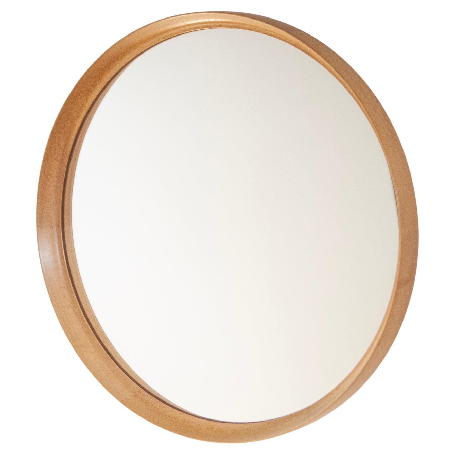 Uno & Östen Kristiansson, Round Oak mirror by Luxus, Vittsjö. Sweden, 1960s For Sale
