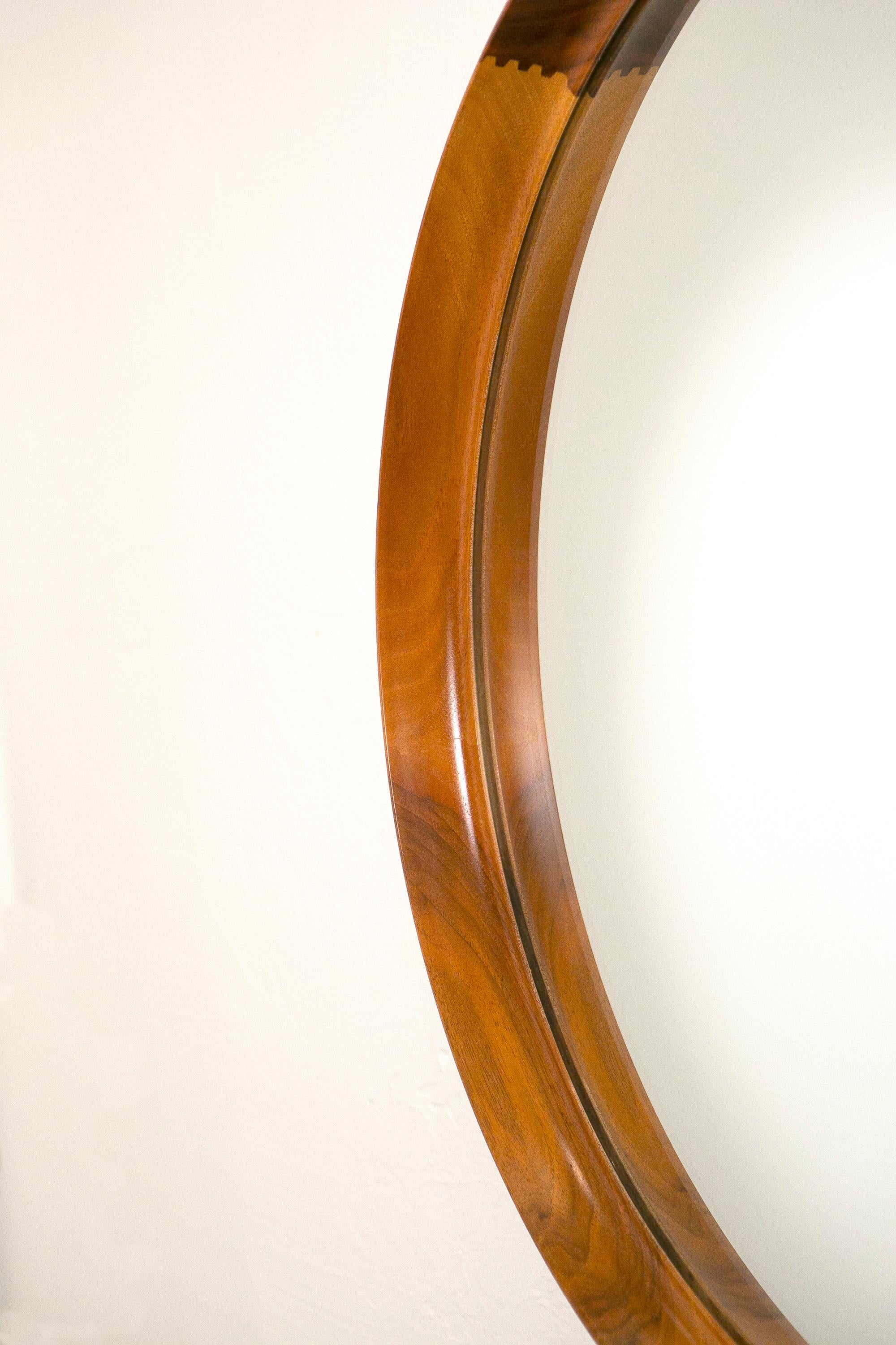 Uno & Östen Kristiansson, Round Walnut mirror by Luxus, Vittsjö. Sweden, 1960s For Sale 13