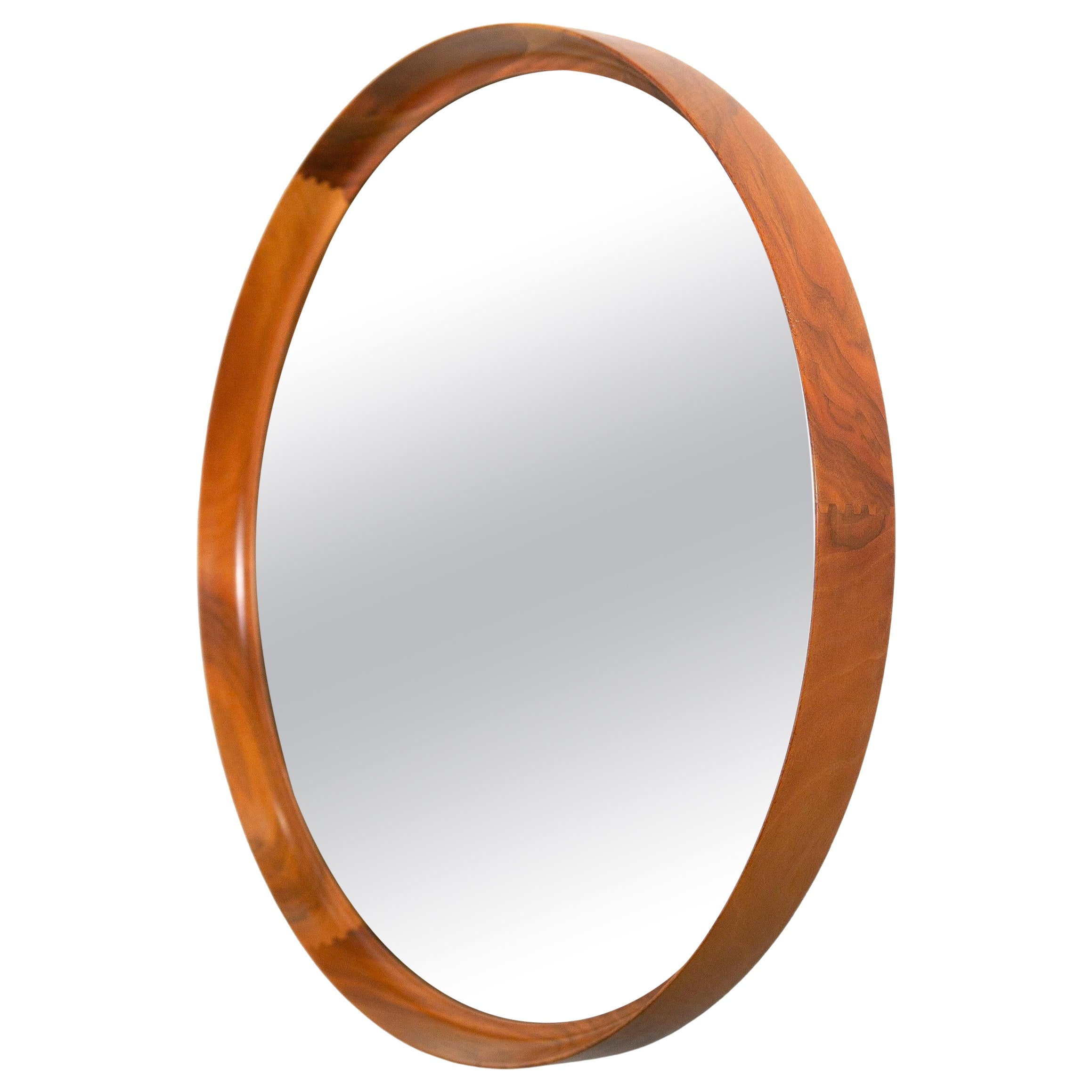 Uno & Östen Kristiansson, Round Walnut mirror by Luxus, Vittsjö. Sweden, 1960s