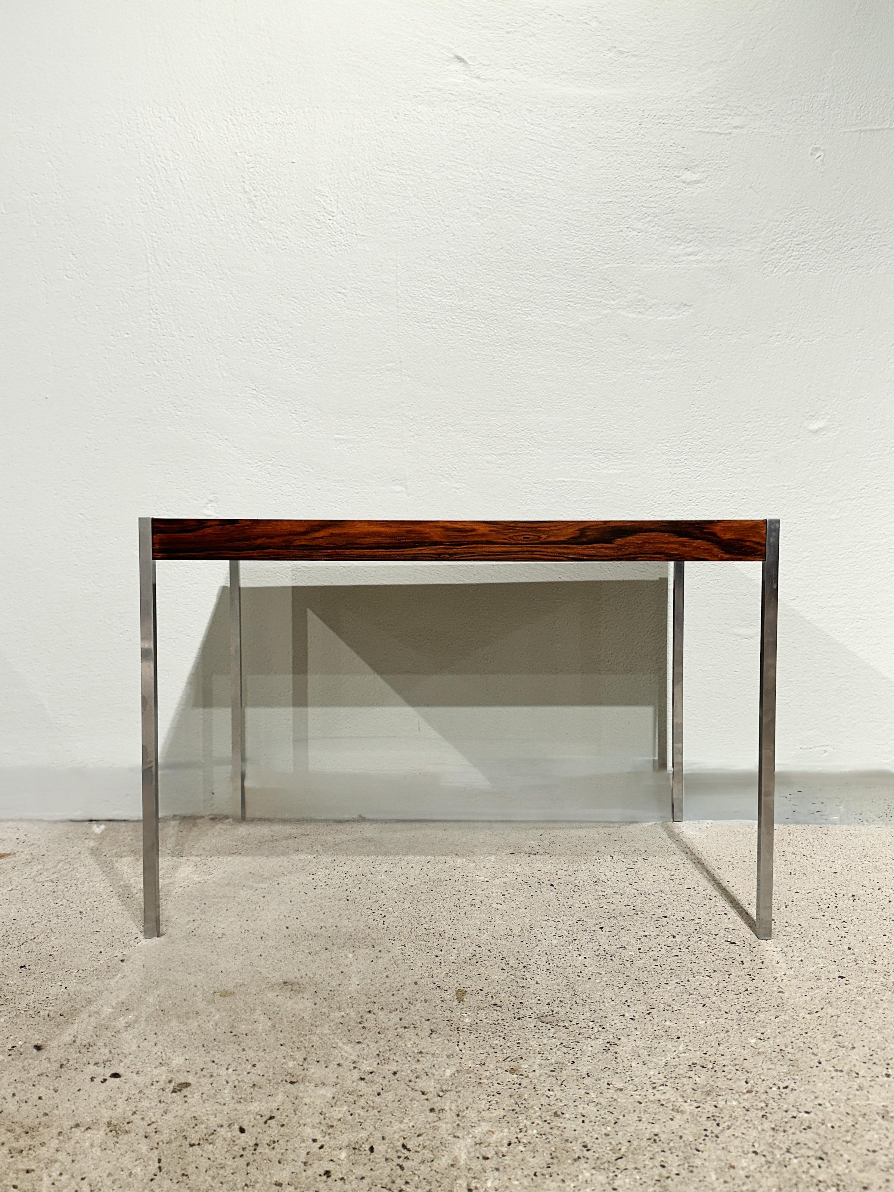 Hand-Crafted Uno & Östen Kristiansson Side Table Rosewood Steel Luxus Vittsjö Sweden 1960s For Sale