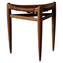 Uno & Östen Kristiansson, Stool, Oak, Leather, Luxus, Vittsjö, Sweden, 1960s