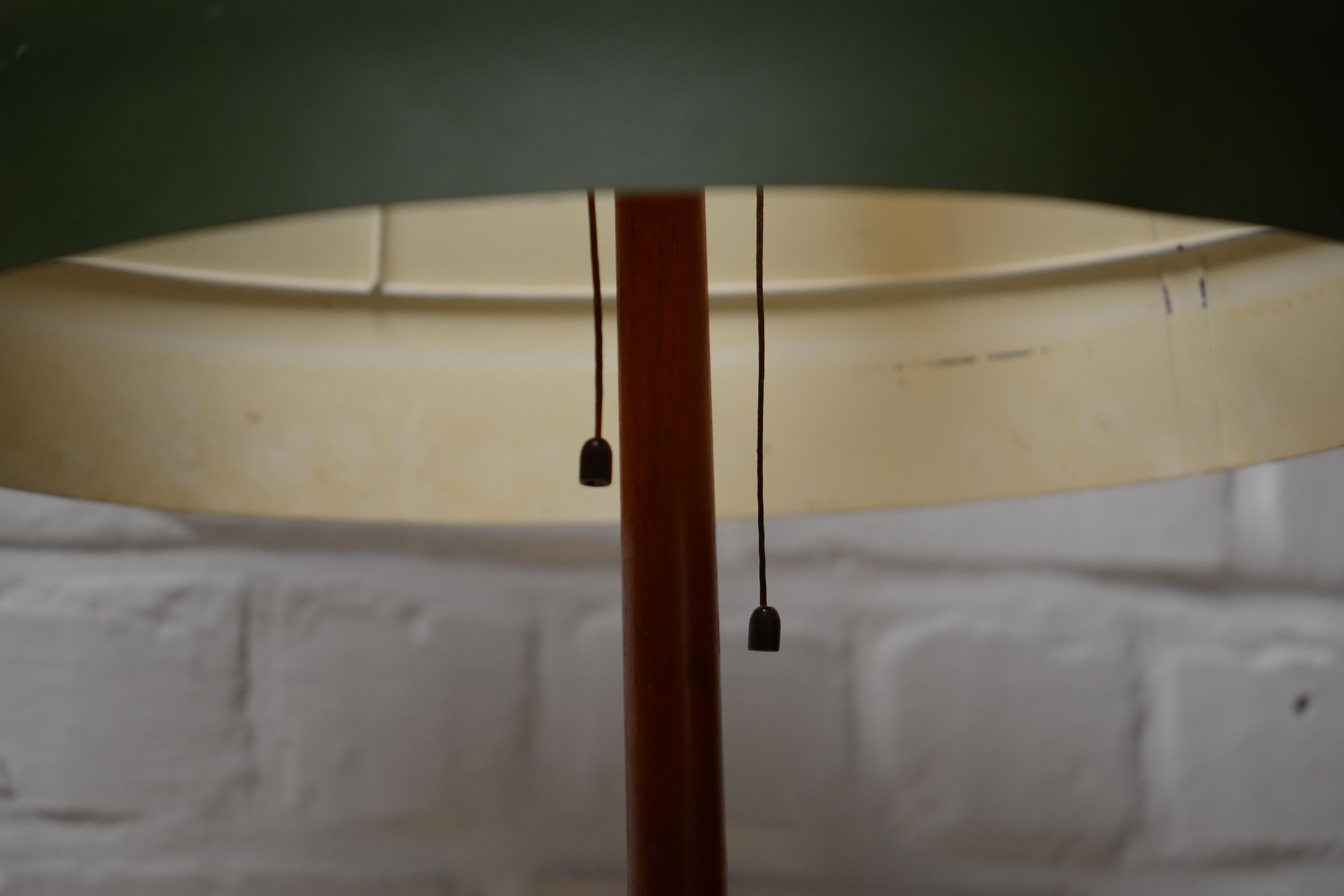 Hand-Crafted Uno & Osten Kristiansson Teak and Green Leather Floor Lamp, Luxus, 1950s