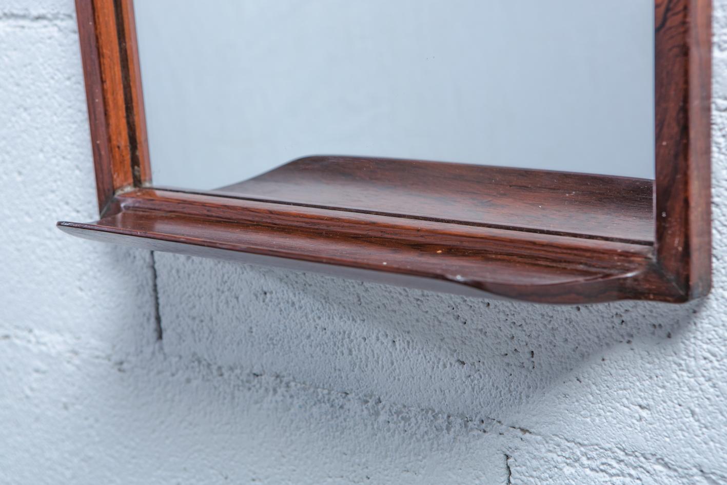 Mid-20th Century Uno & Östen Kristiansson Teak Mirror with a Carved Shelf by Luxus Vittsjö 1960s  For Sale